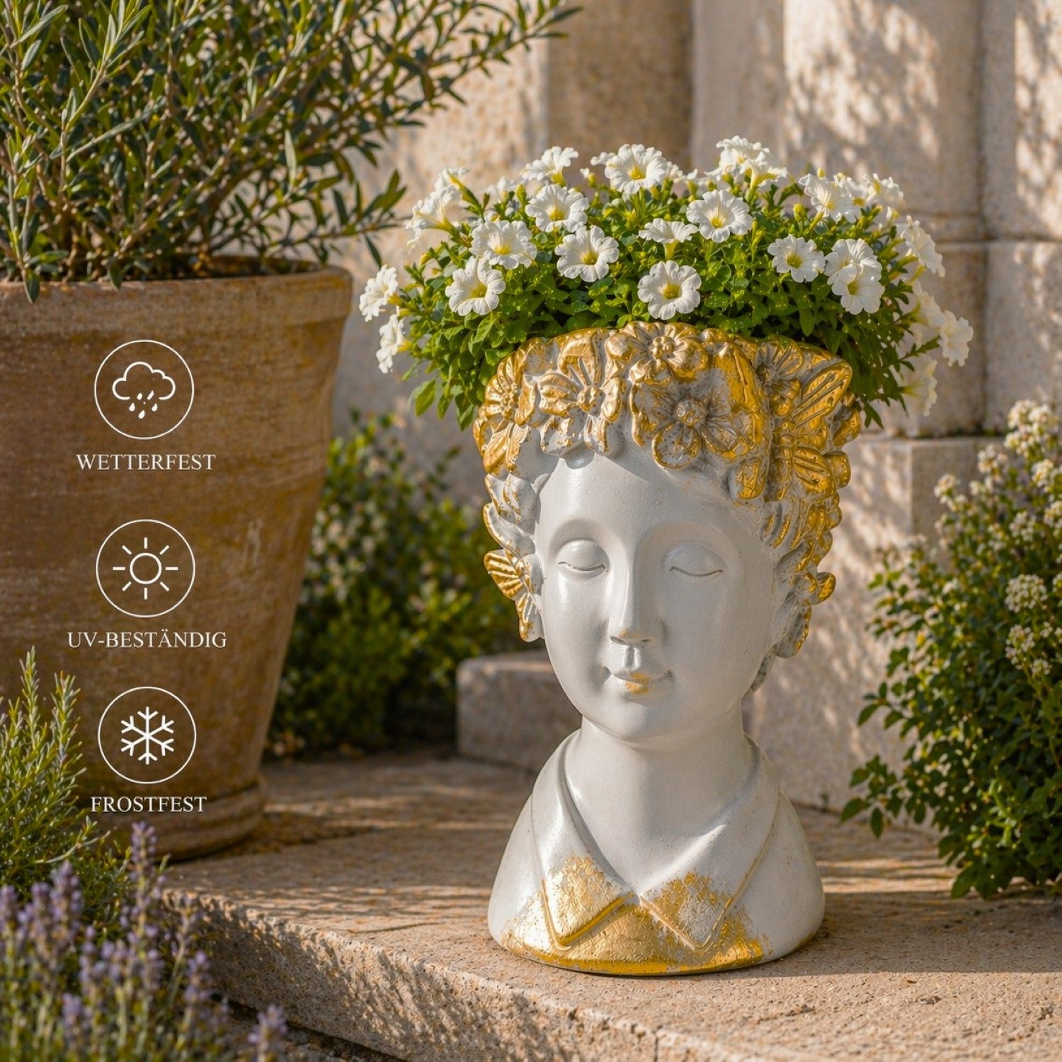 Online-Fuchs Blumentopf Frauenkopf für draußen mit Bewässerungsloch - 29 cm groß groß (wetterfest, zur individuellen Gestaltung), Dekoration für Garten, Terrasse und Balkon