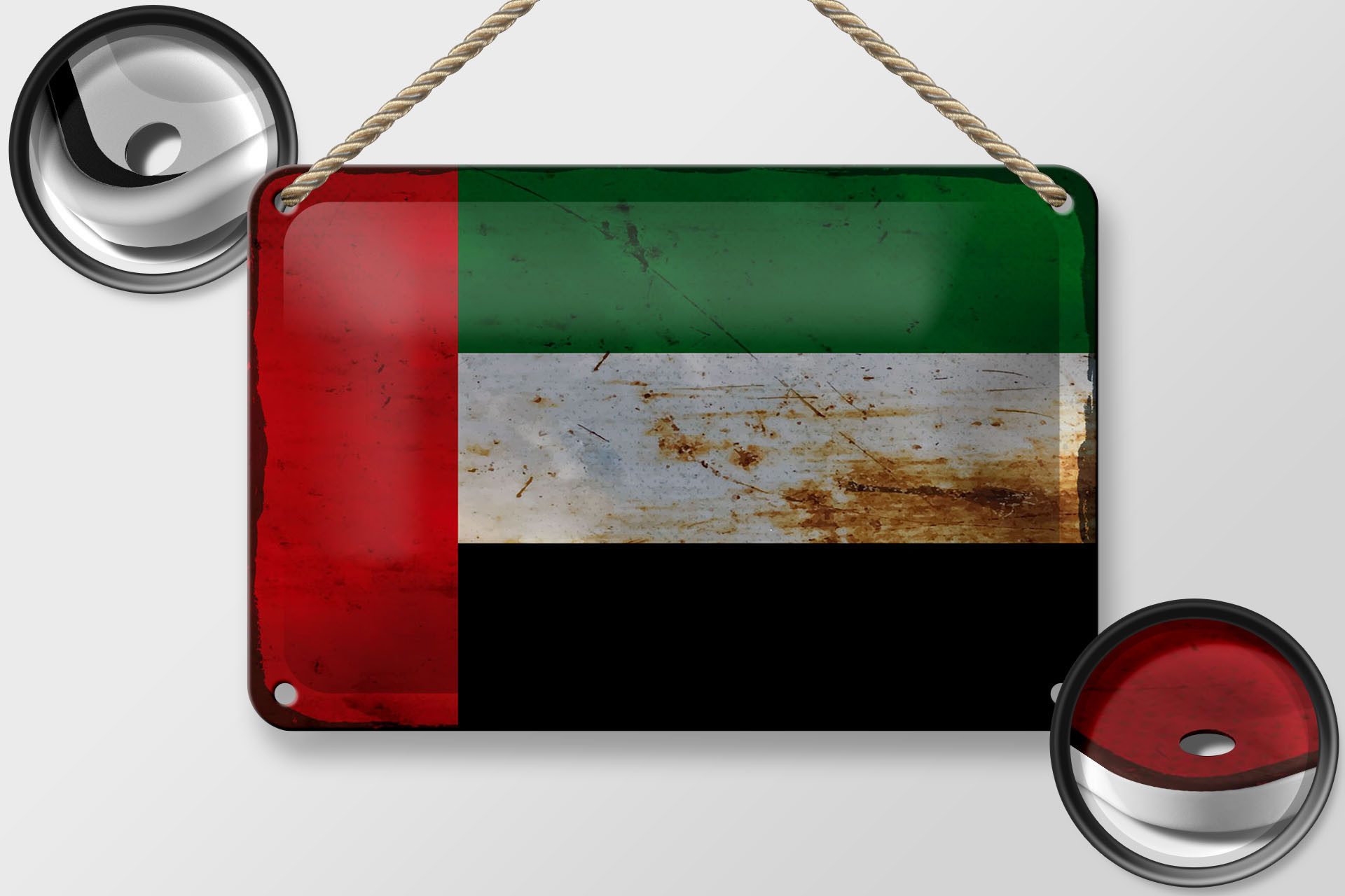 Femer GmbH Metallschild Flagge Arabische Emirate 18x12cm Flag Rost, (1 St), gewölbte Oberfläche, abgerundete Ecken, umgeschlagene Kanten