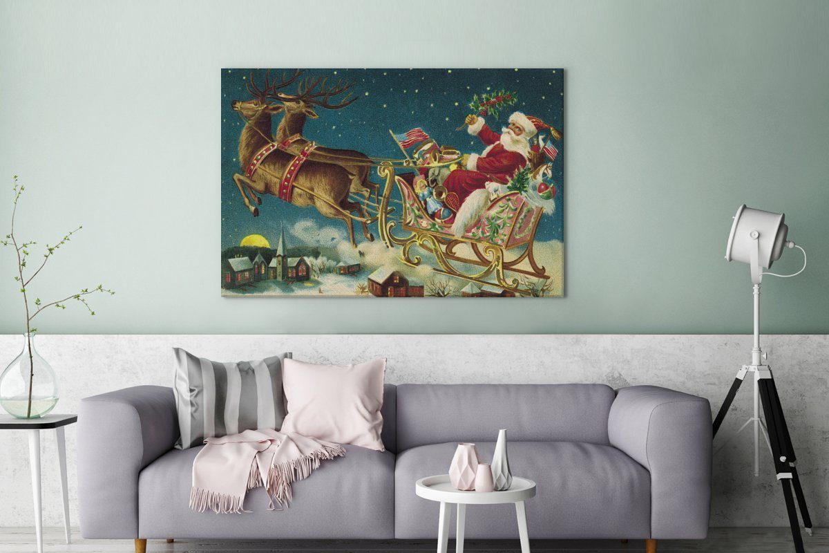 OneMillionCanvasses® Leinwandbild St), Wohnbereiche, Wandbild großes, für - cm 120x80 XXL, Winter alle - Vintage, Weihnachten (1 Gemälde