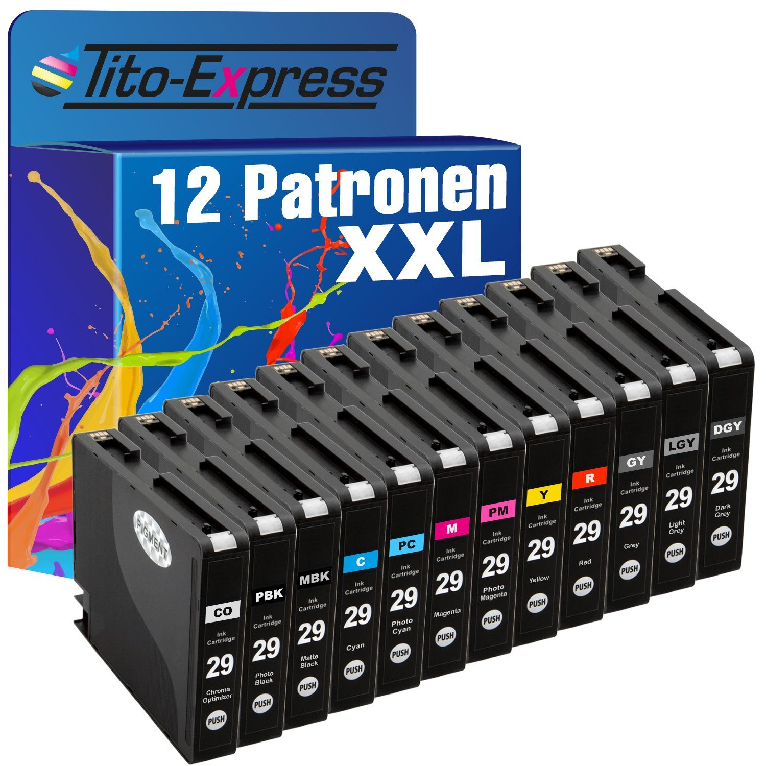 Tito-Express 12er CanonPGI29 Tintenpatrone Canon Canon PGI 1) Set Pro 29 (für ersetzt PGI-29 Pixma