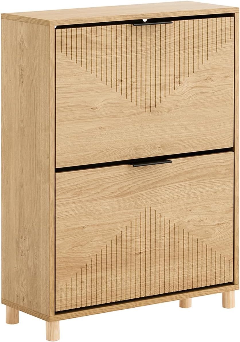 SoBuy Schuhkipper FSR200-II, Schuhschrank schmal, Schuhkommode, für 8-10 Paar Schuhe, mit 2 Klappen, Schuhregal geschlossen, Schuhkipper, mit Kippschutz