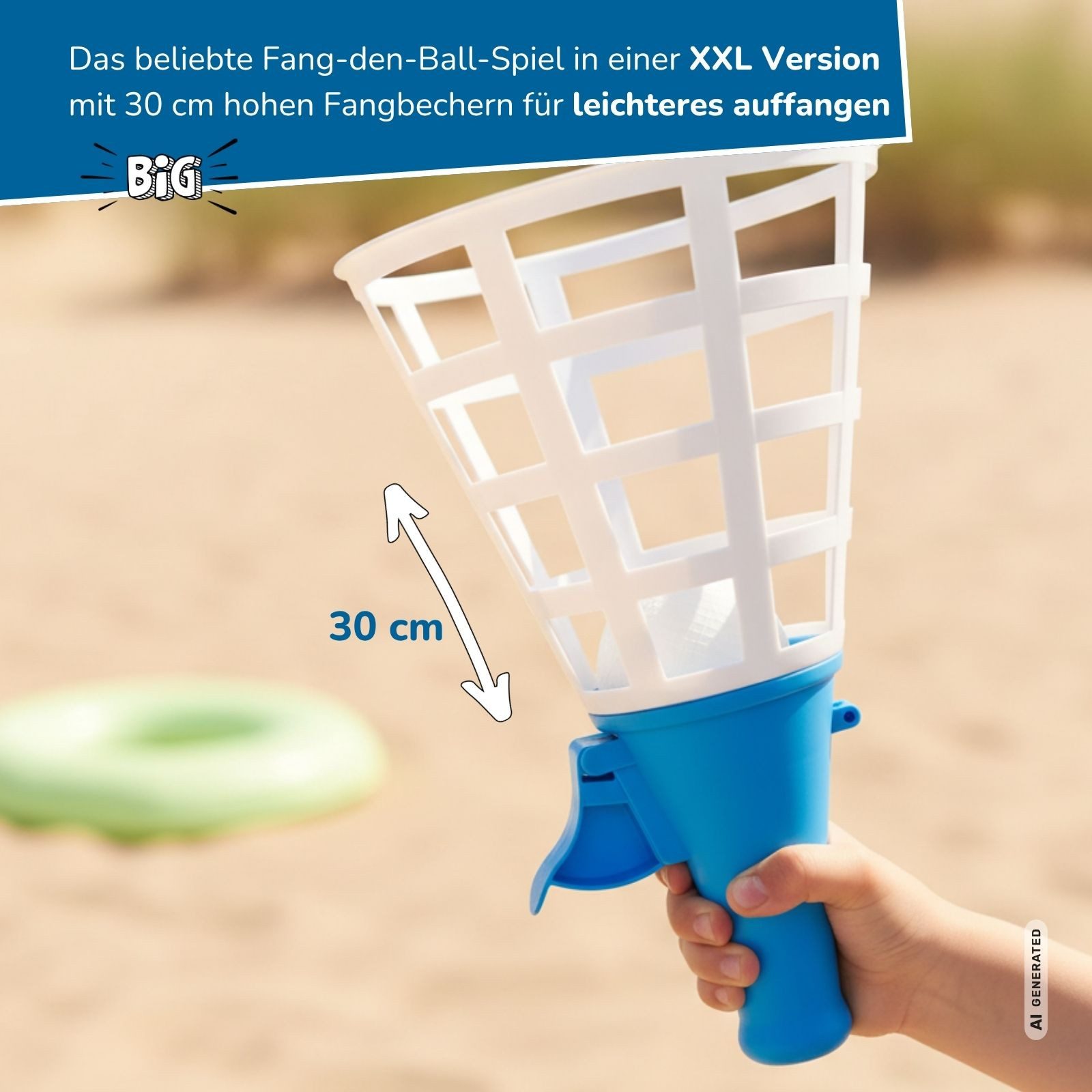 alldoro Spielzeug-Gartenset XXL Fangballspiel, Geschicklichkeitsspiel für Kinder & Erwachsene, 4-tlg. Fangbecherspiel mit 2 riesigen Fangbechern (31 cm) und 2 Bällen