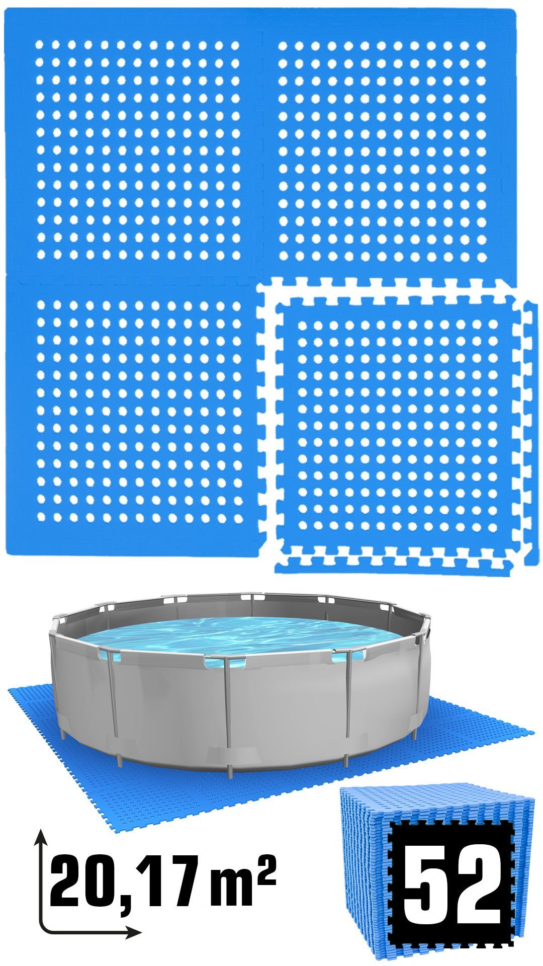 Thumbnail - eyepower Pool-Bodenschutzfliese für 366cm Pool - Poolmatte aus 52 großen EVA Matten - Poolunterlage, 1 cm dicke Bodenfli...