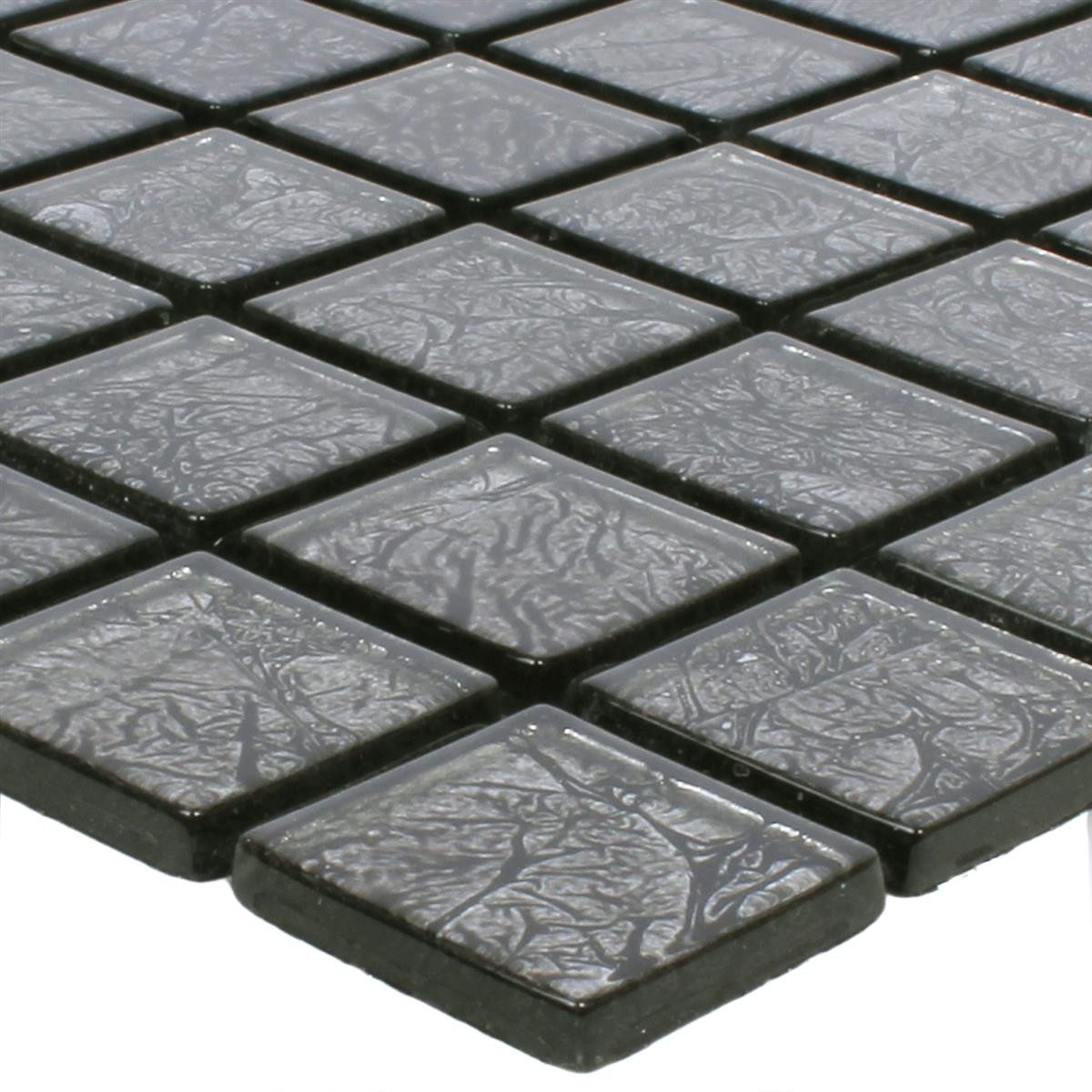 Mosafil Mosaikfliesen Mosaikfliesen Glas Kandila Schwarz 23x23x4mm, Glas 30.000x30.000, schwarz, Verlegefertig auf ein Netz geklebt - Wasserfest