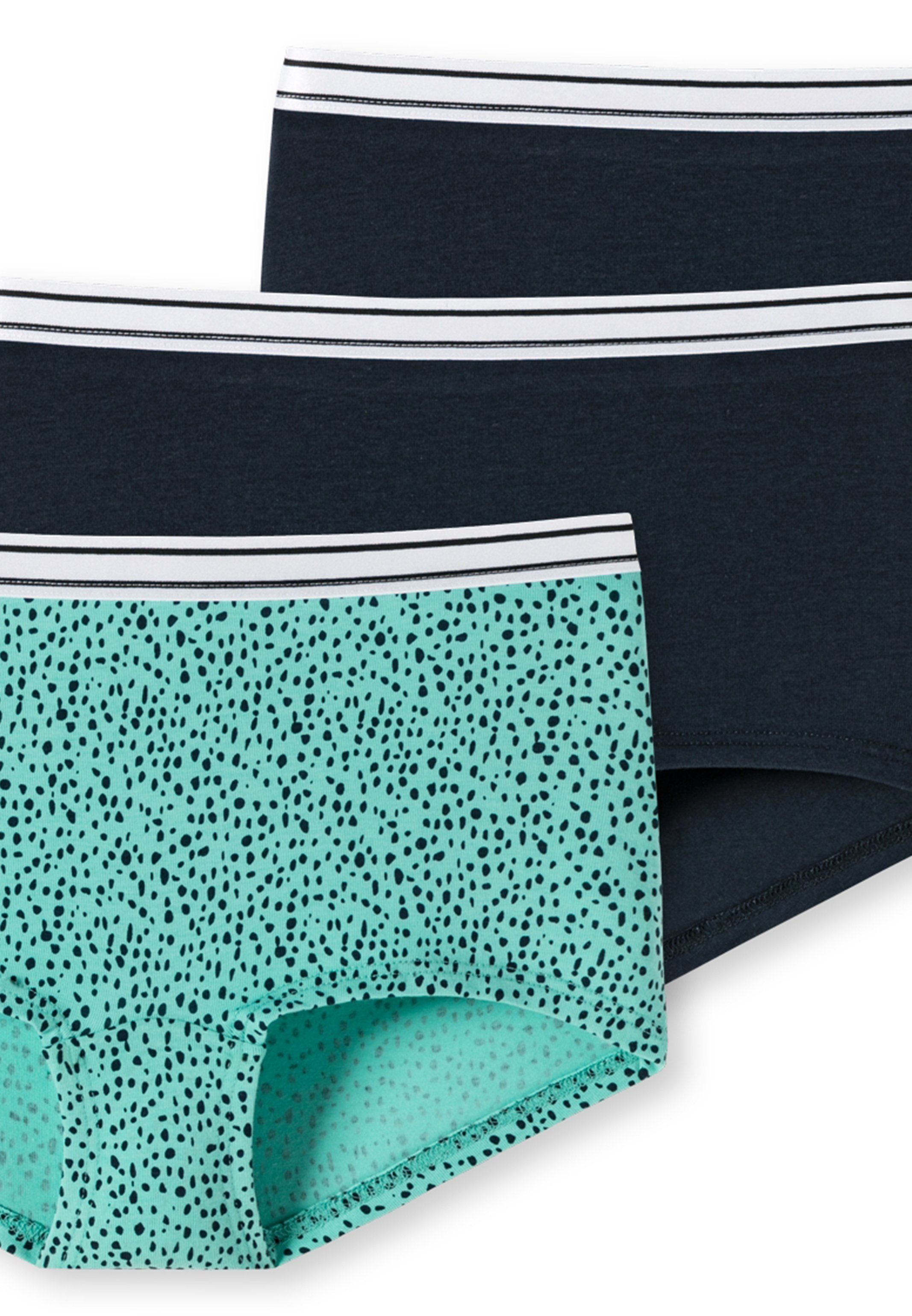 Girls - Mint/Dunkelblau Cotton 9er Teens Baumwolle Schiesser Slip Bund, Pack Organic (Spar-Set, Bequemer - Beinausschnitt Mit softem Short 9-St) 95/5 Panty