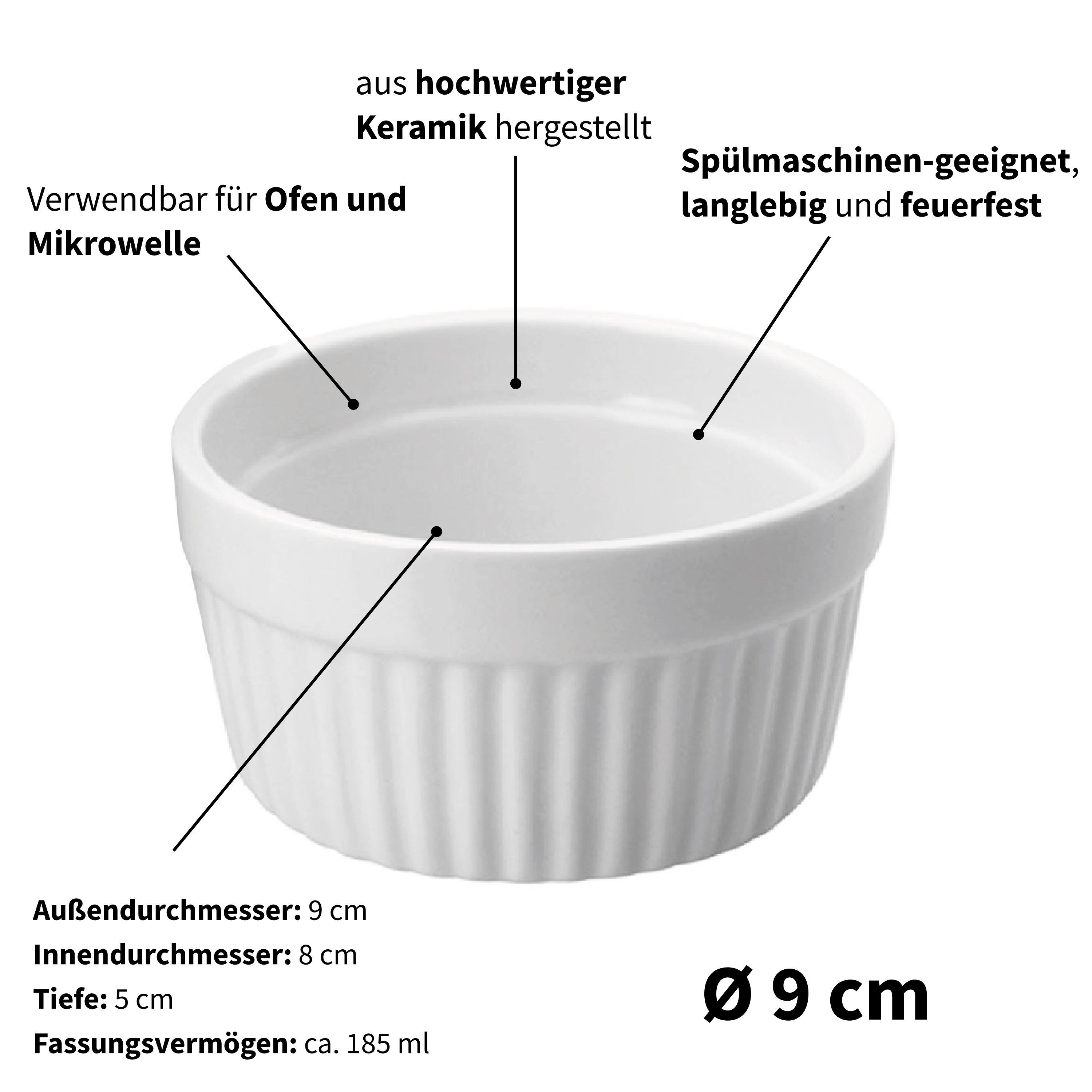 ToCi Auflaufform Creme Brulee Schälchen Sets 9 cm Förmchen aus Keramik 185 ml Weiß, (12-St) – Bild 2 von 5