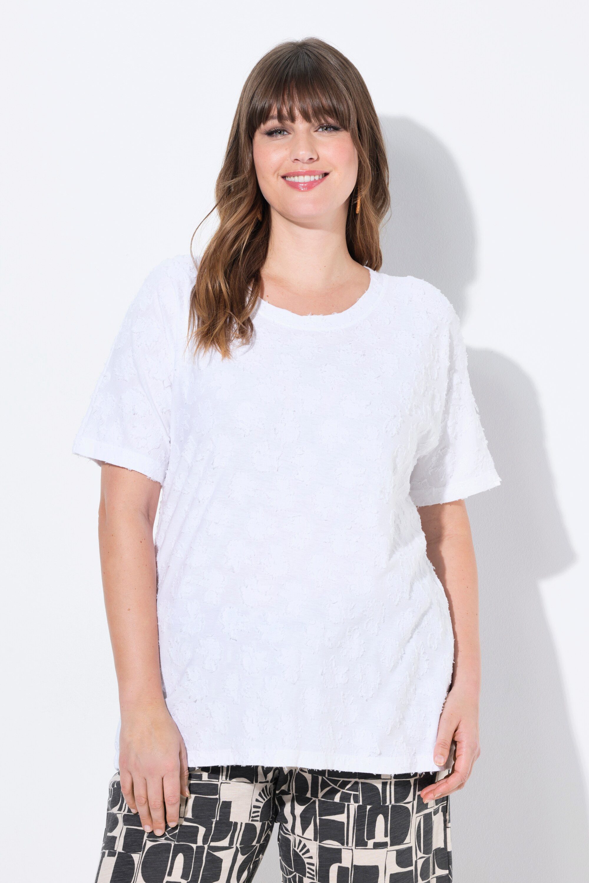 Ulla Popken T-Shirt T-Shirt 3D-Struktur Rundhals Halbarm. Biobaumwolle