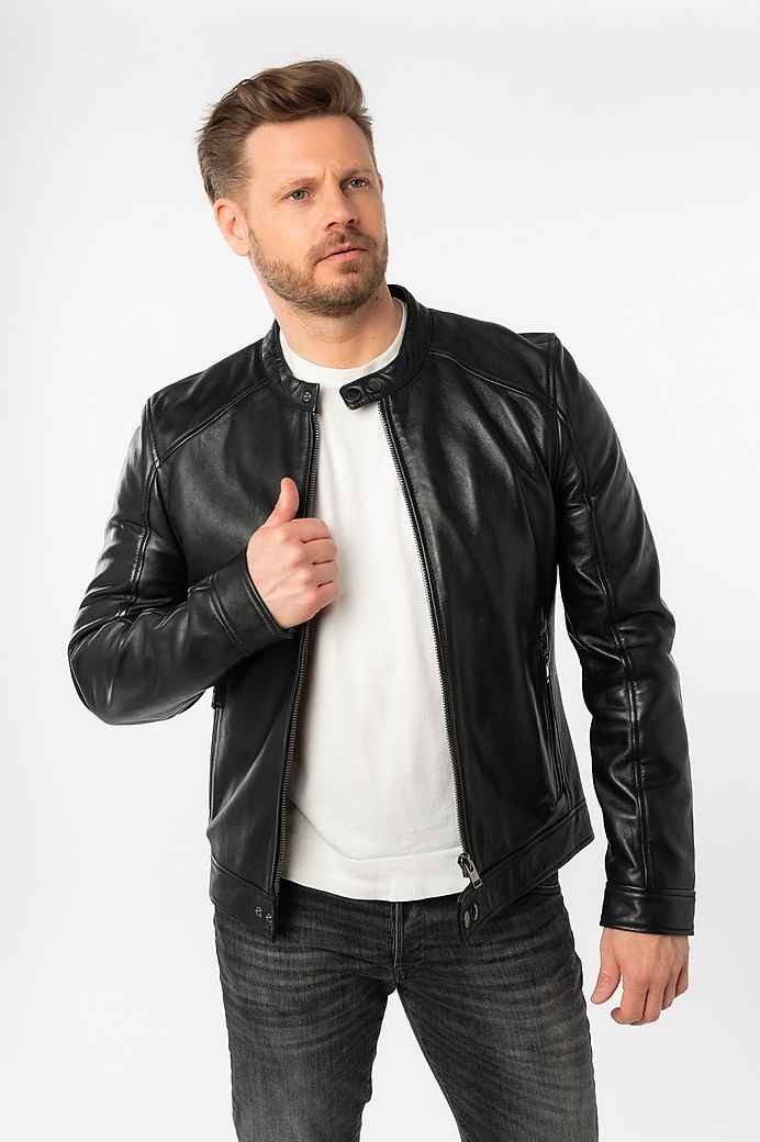 Mauritius Lederjacke MMTibor SF kurzer Kragen mit Druckknöpfen günstig online kaufen