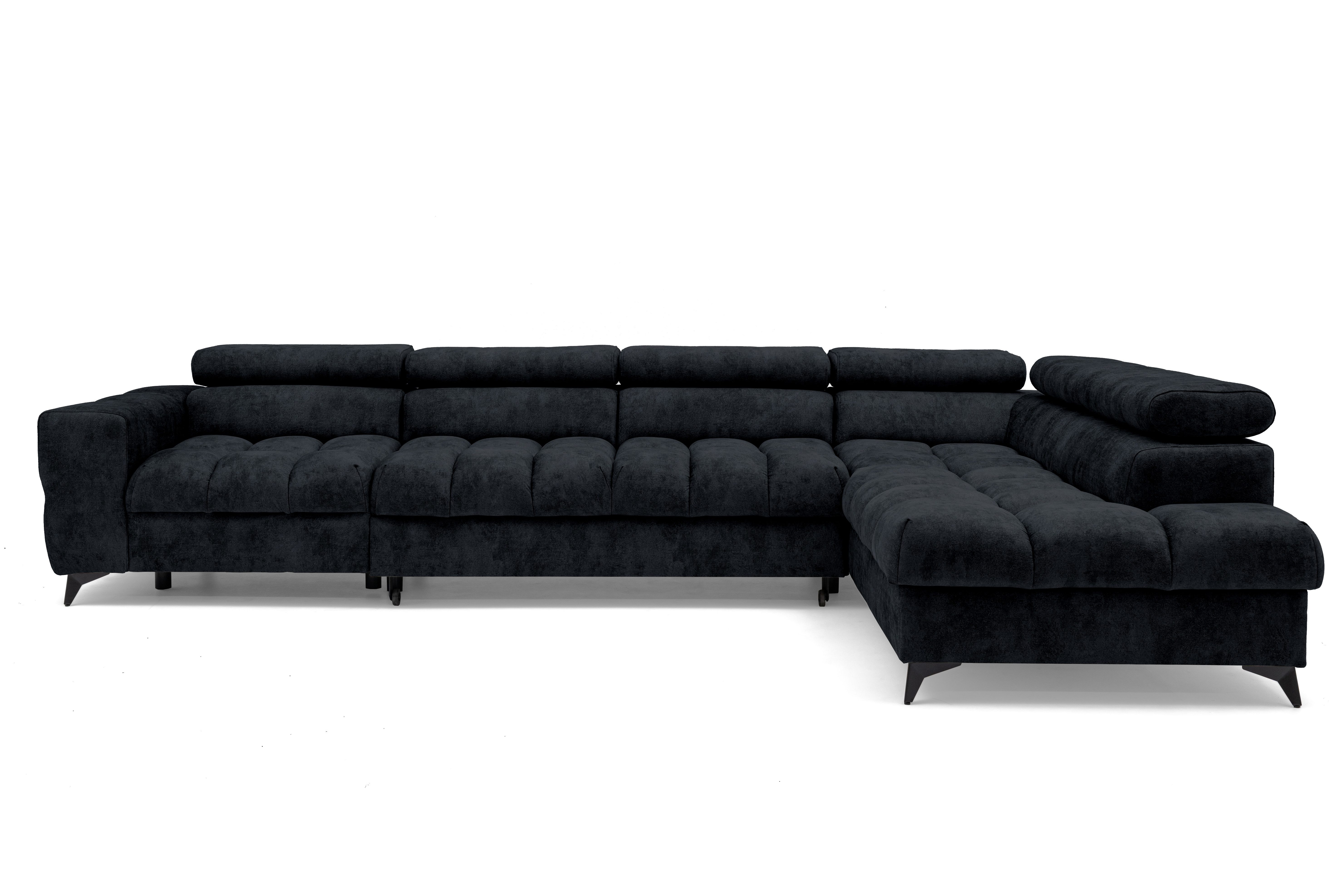 Muffo Ecksofa Pudding Maxi, Elegante starke Steppung, mit Bettkasten, verstellbaren Kopfstützen, mit Schalffunktion