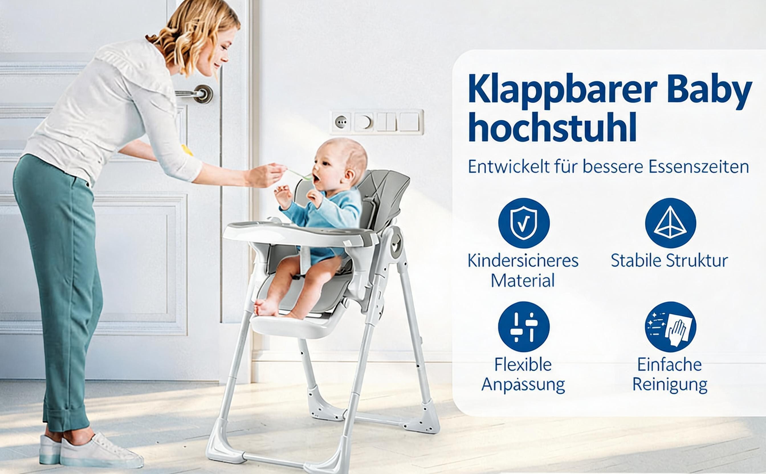 GarveeMore Kinderstuhl Hellgrau Faltbar Essstuhl Kleinkind, 65x51x23 cm