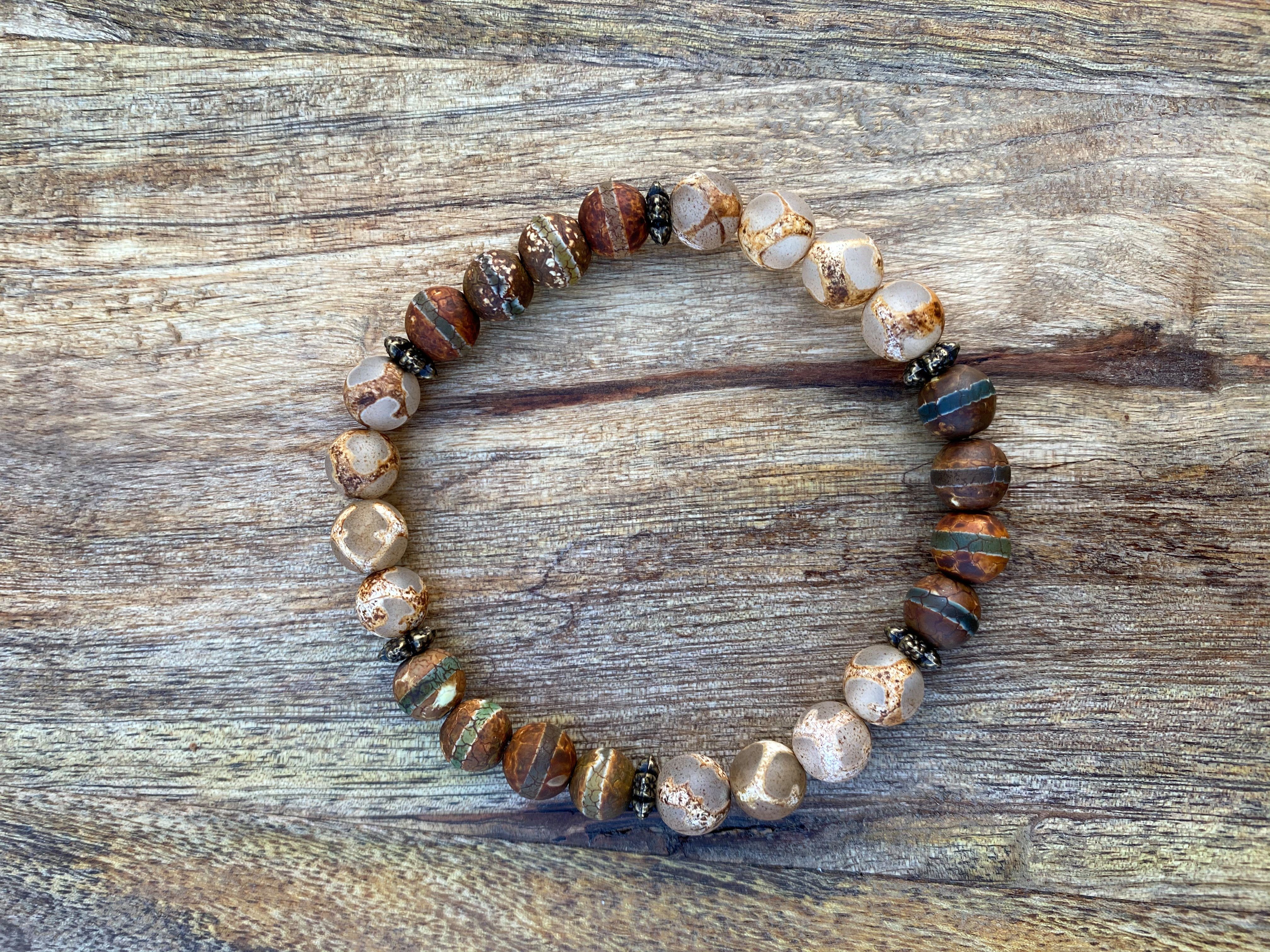 NAHLE Armband Tibet Achat 8mm Naturstein Perlenarmband (1-tlg), elastisches Band, made in Germany - mit Garantie