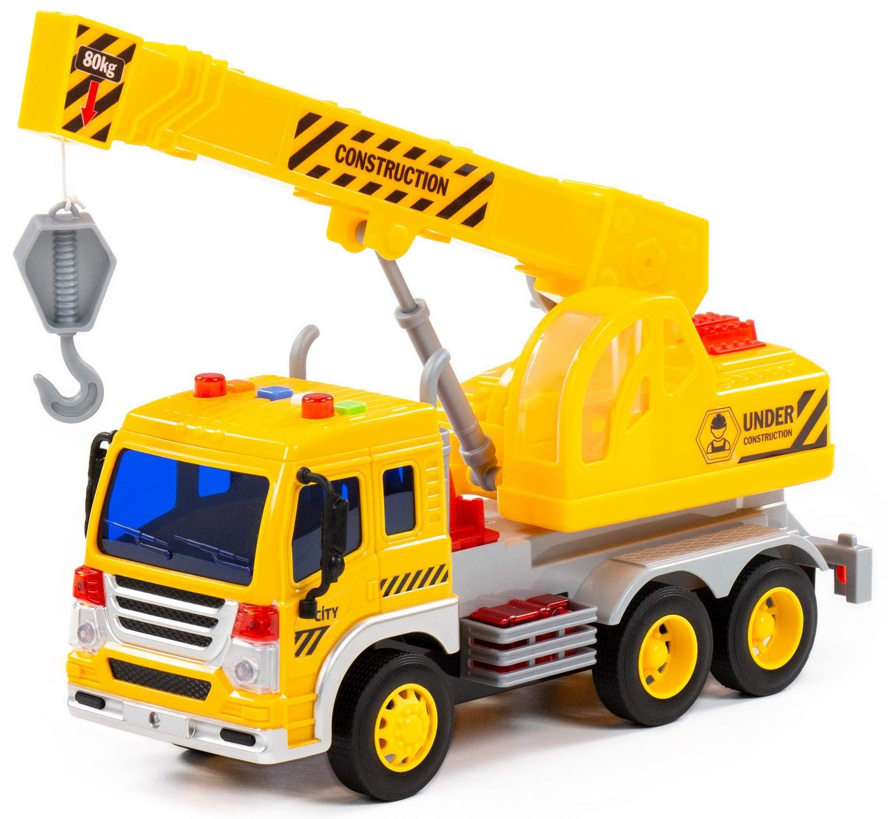 Polesie Spielzeug-Kran »Kranwagen LKW CITY gelb Schwungrad Licht Sound«