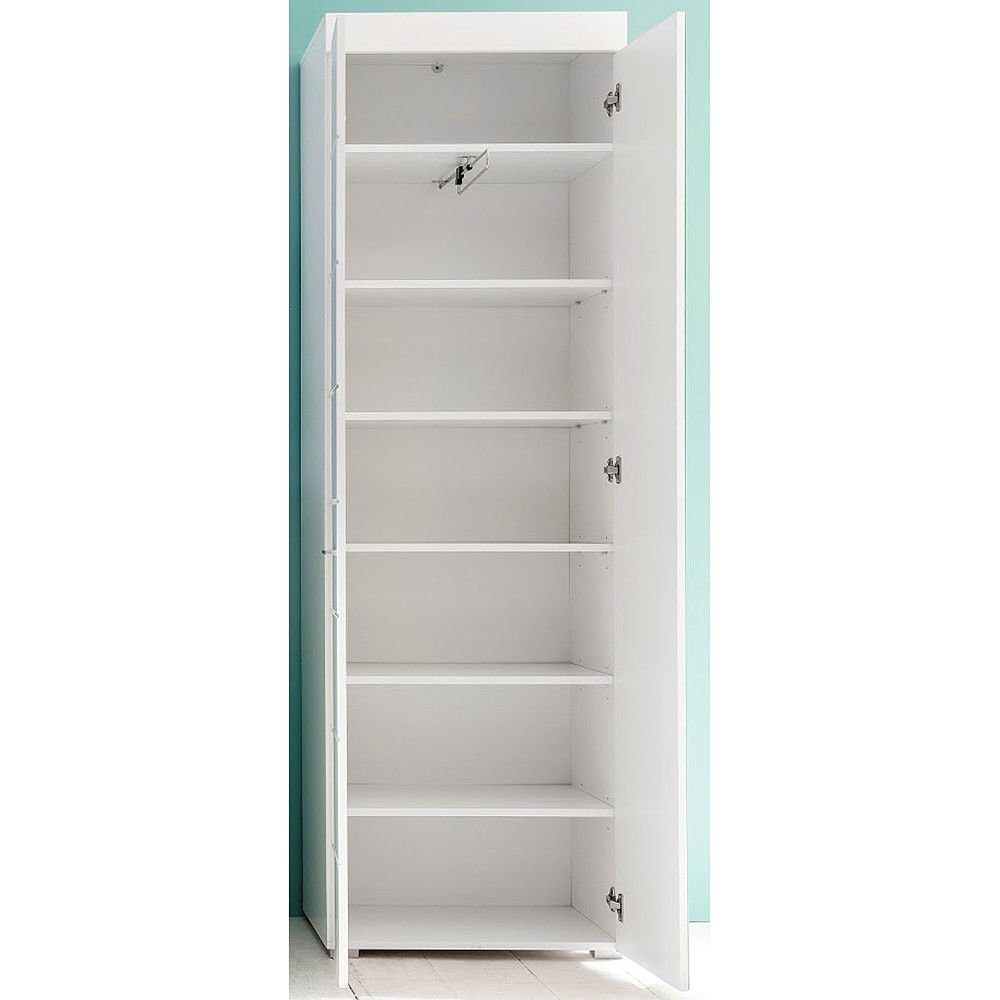trendteam Garderobenschrank Amandagarderobe Weiß Hochglanz Garderobe Kleiderstange Kleiderhaken Flurgarderobe 62 x 195 x 38 cm