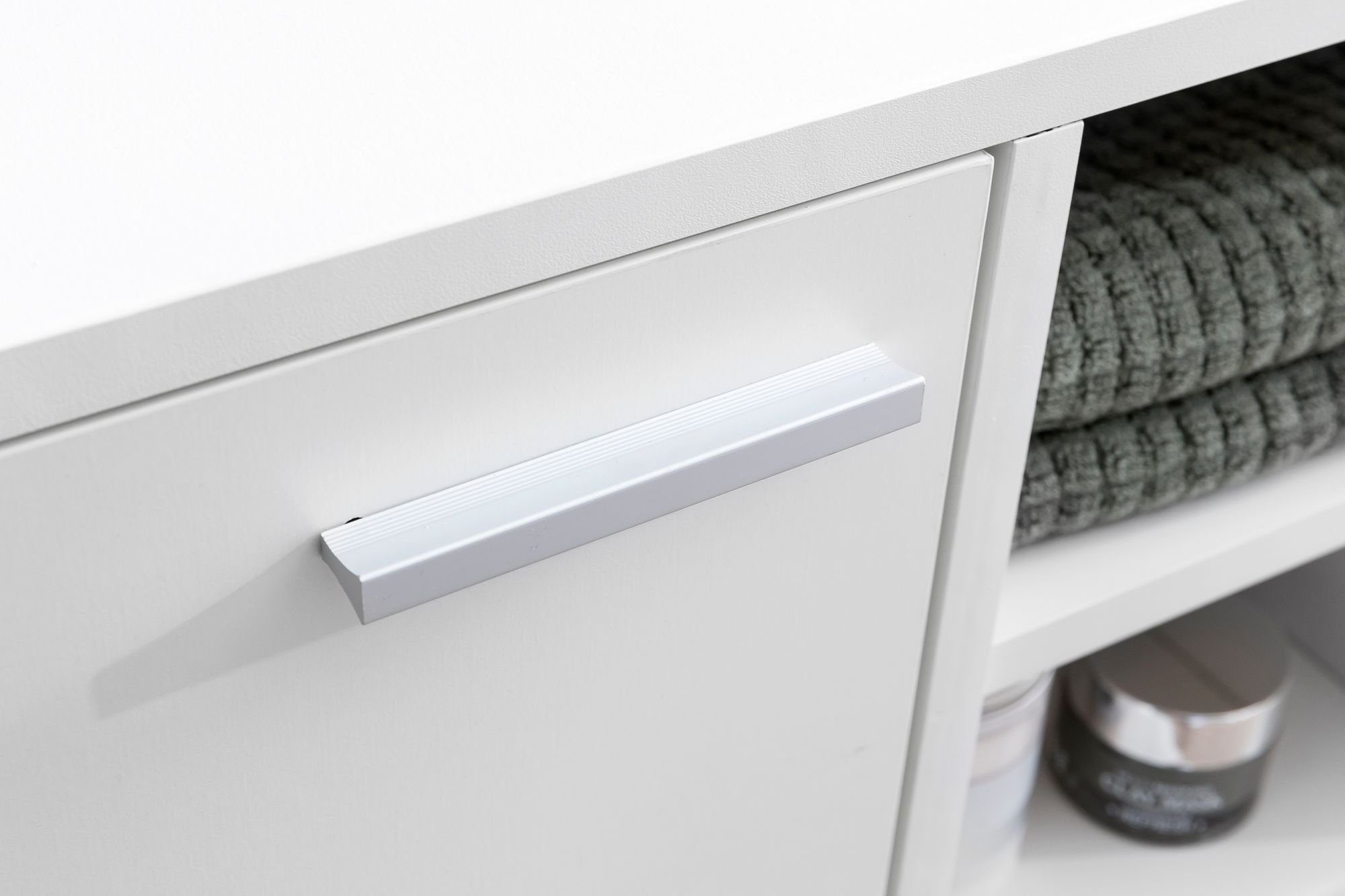 FINEBUY Waschbeckenunterschrank Regal Tür, Waschtischunterschrank FB51390 und Badmöbel mit Unterschrank) Tür, (60x55x32cm Weiß mit Badschrank