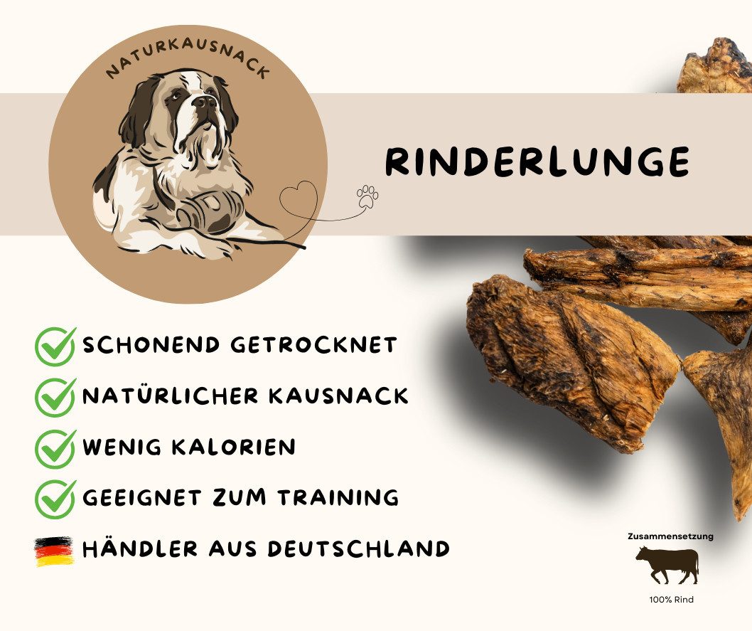Warnick´s Tierfutterservice Rinderlunge getrocknet - fettarmer & kalorienarmer Hundesnack, Snack für: Hunde