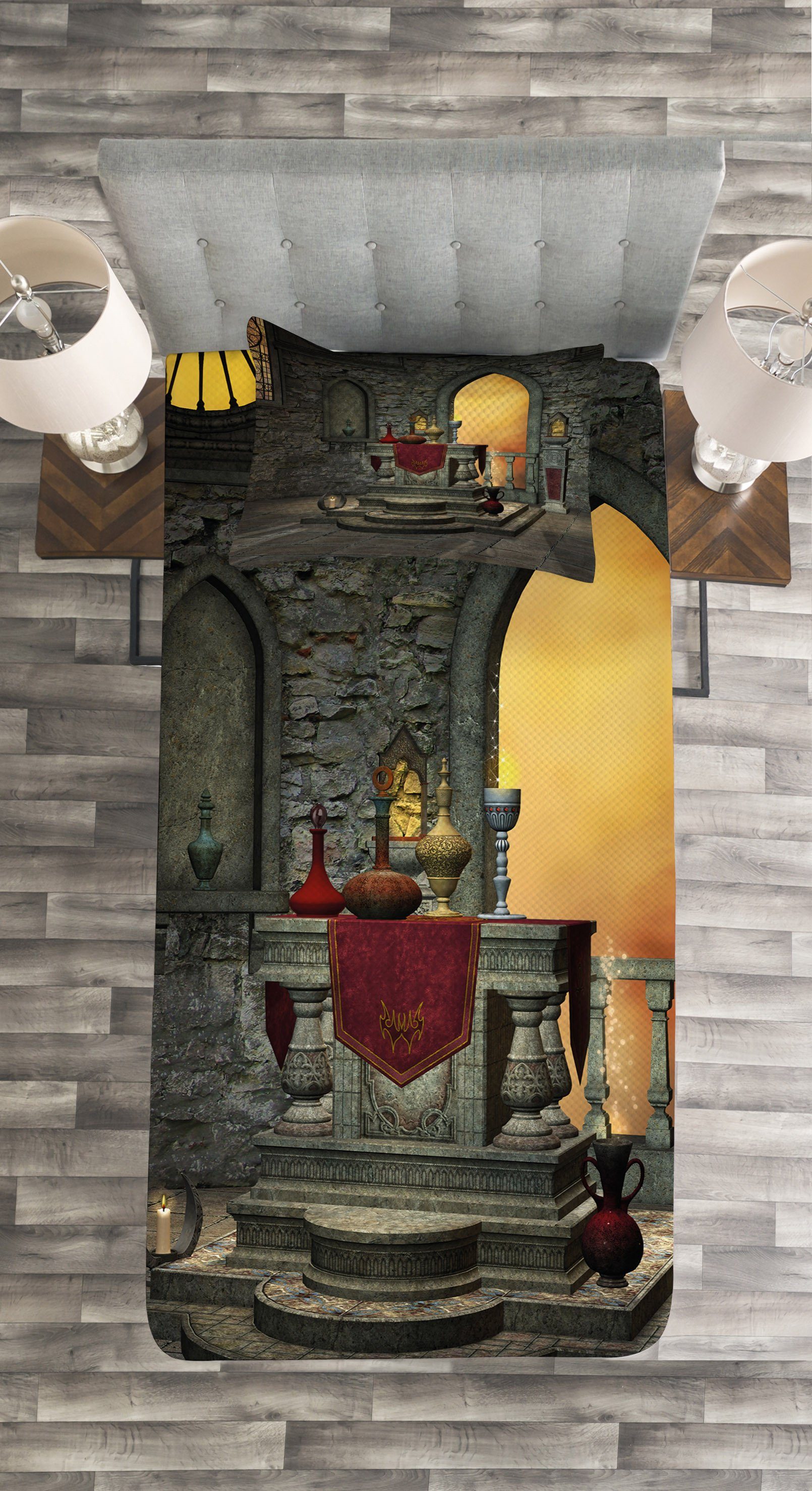 gotisch Tagesdecke Abakuhaus, Set Kissenbezügen Entwurf Altar mit Waschbar,