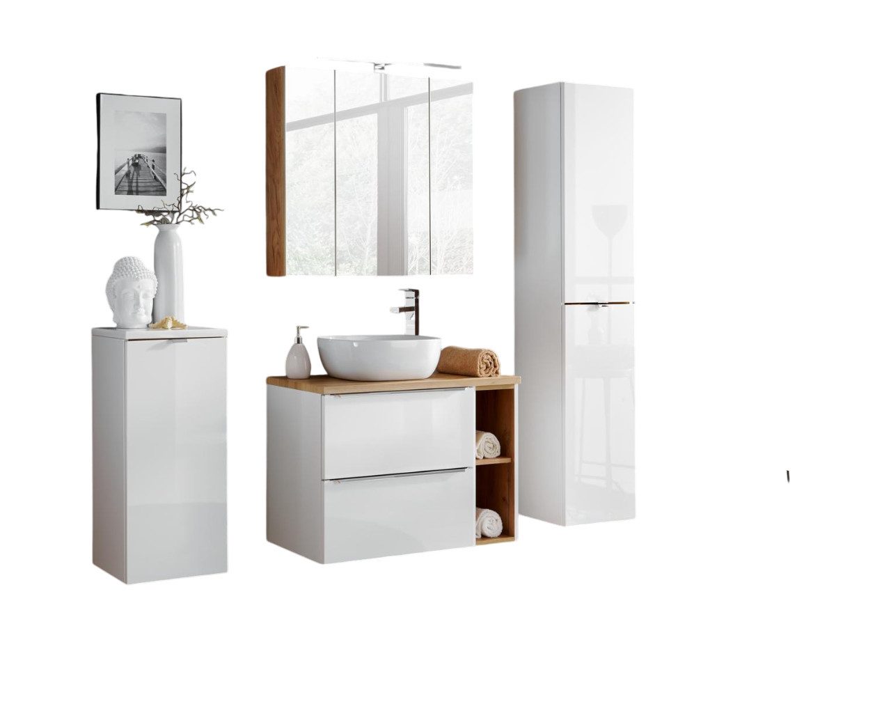 Xlmoebel Badezimmer-Set Klassisches Badezimmermöbelset aus Italien mit Schrank und Lavabo, (5-St., Waschtisch + 2x Schränke + Hängeschrank + Schrank mit Spiegel), Hergestellt in Europa