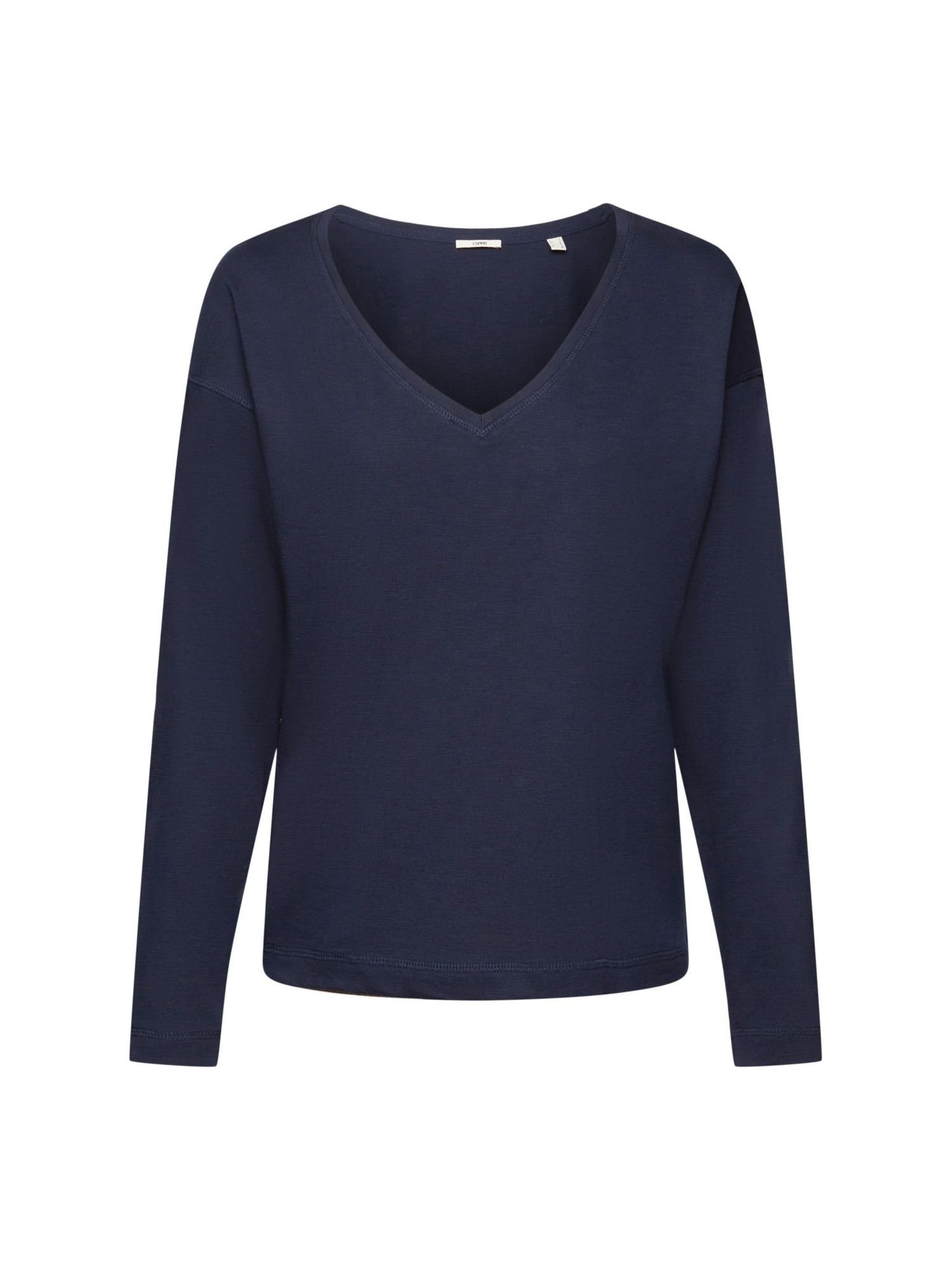 Esprit Langarmshirt Longsleeve mit V-Ausschnitt (1-tlg) NAVY