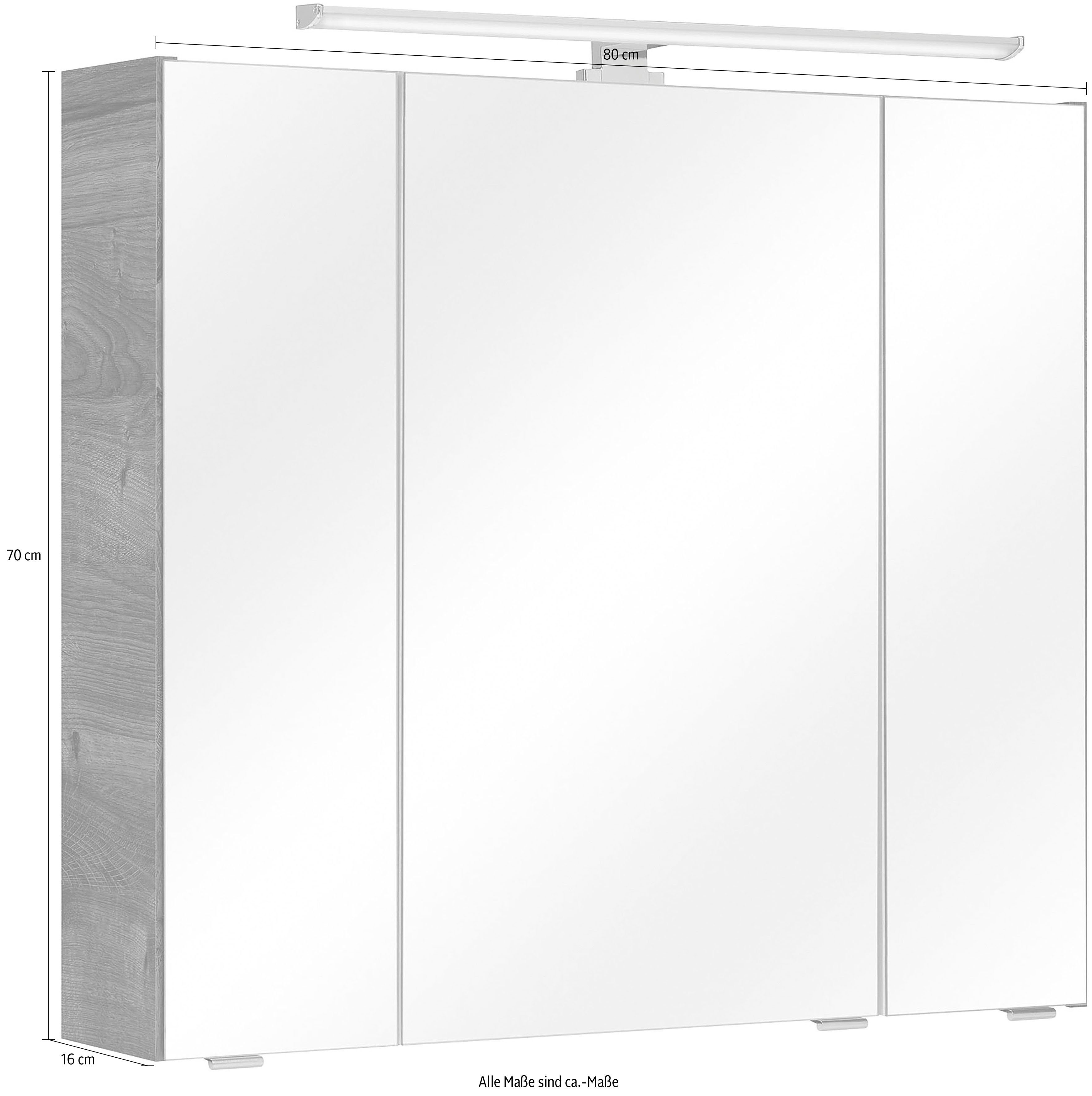 Quickset Ribbeck/Eiche Eiche Breite | Eiche Schalter-/Steckdosenbox 80 3-türig, Ribbeck LED-Beleuchtung, Ribbeck cm, PELIPAL Spiegelschrank