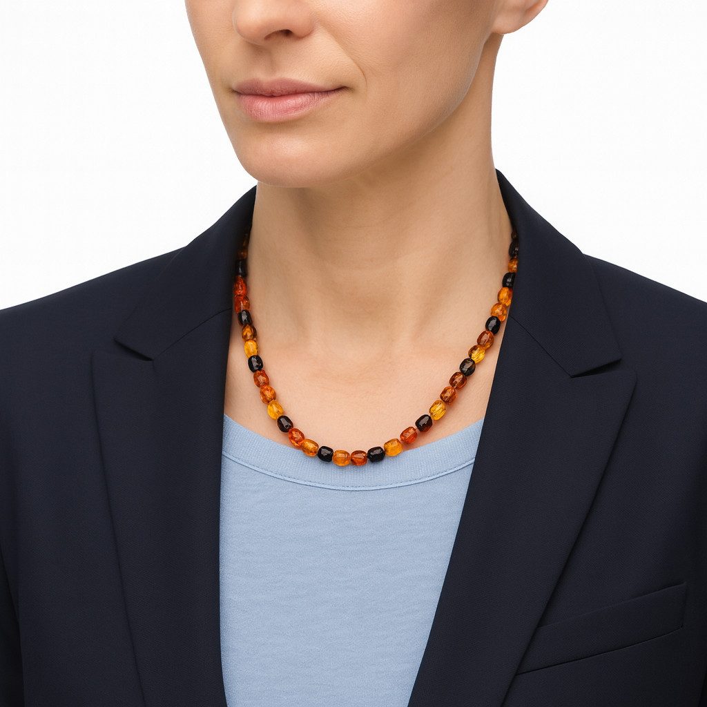 M-Punkt24 Collier Bernstein (Halskette, 45cm, Echter Bernstein, Partner-Look, inkl. Etui), Damen und Herren - Unisex Schmuck