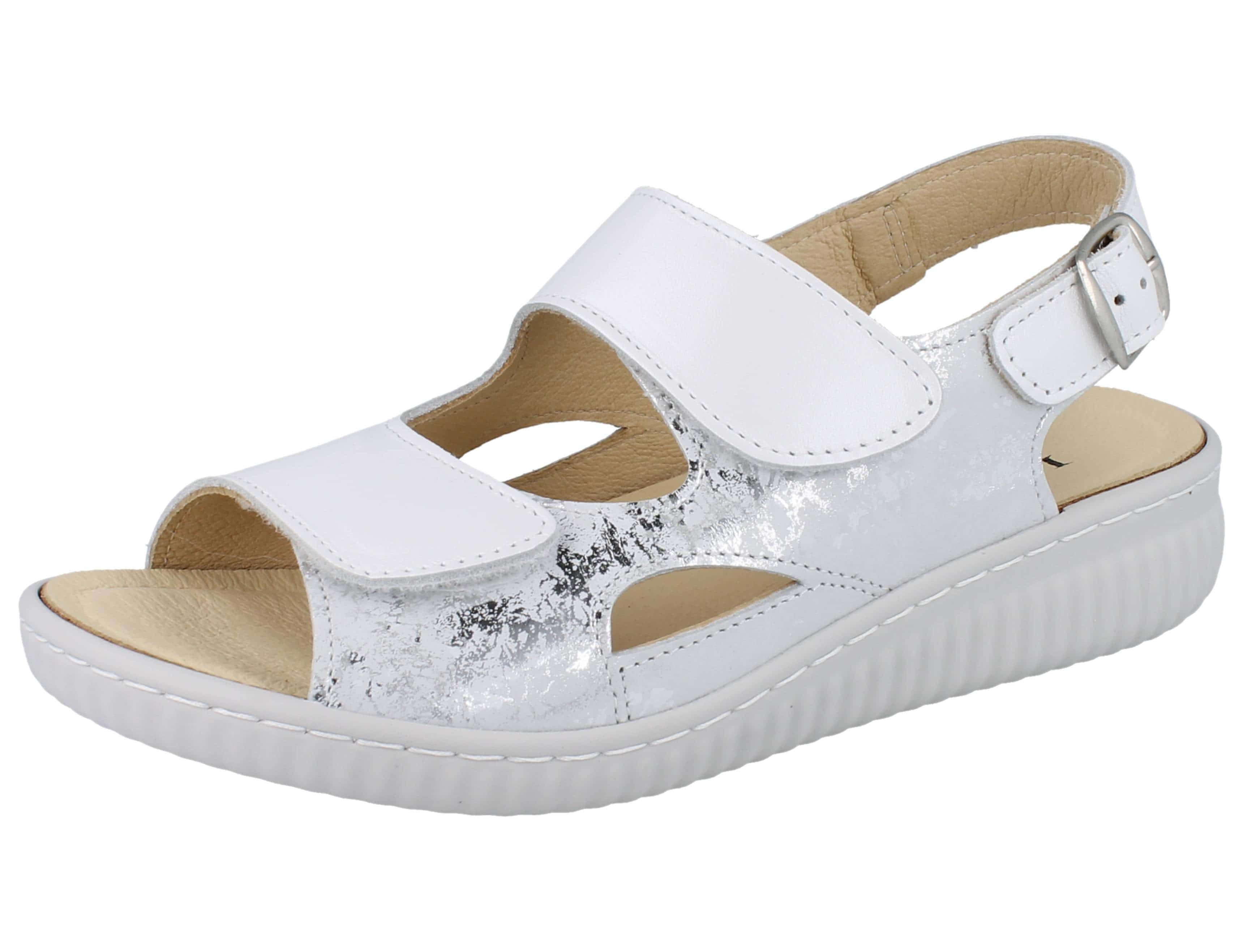 Longo LONGO Damen Sandale weiss silber Leder - Größe: 40 Sandale Wechselfußbett
