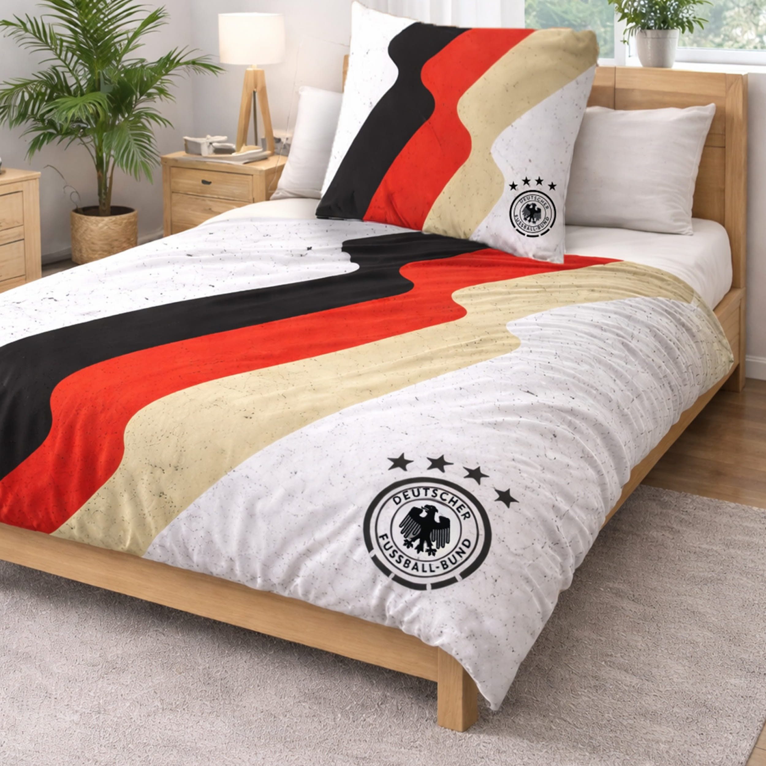 Deutscher Fußball-Bund Bettwäsche Offizielle DFB Bettwäsche, Set 2-teilig, Baumwolle, 135x200 80x80 cm, Renforcé, 2 teilig, mit Querstreifen in Deutschland Farben