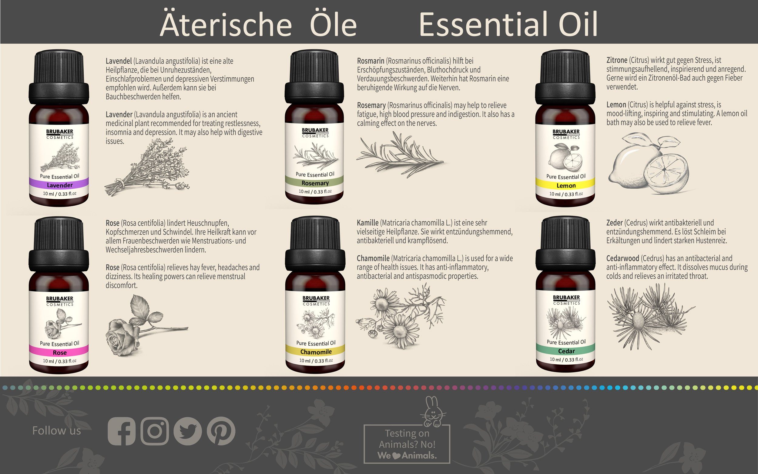 BRUBAKER Duftöl 6er-Set Ätherische Öle Aromatherapieöle (6 x 10 ml Naturrein, Lavendel Rose Rosmarin Kamille Lemon Zeder), Ätherische Öle Aromatherapie Geschenkset