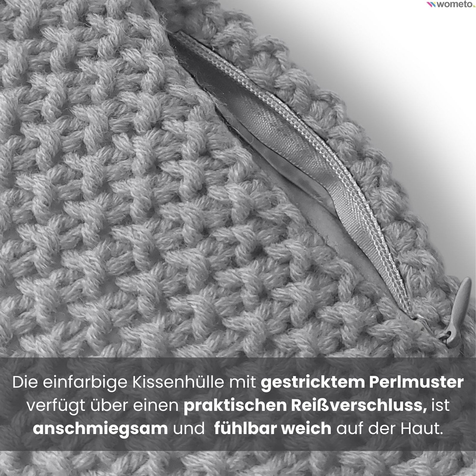 wometo Kissenbezug Strick mit Reißverschluss, 45x45 cm, (2 Stück), OEKO-TEX®, Kissenhülle mit edlem & schlichtem Strickmuster – Bild 5 von 5