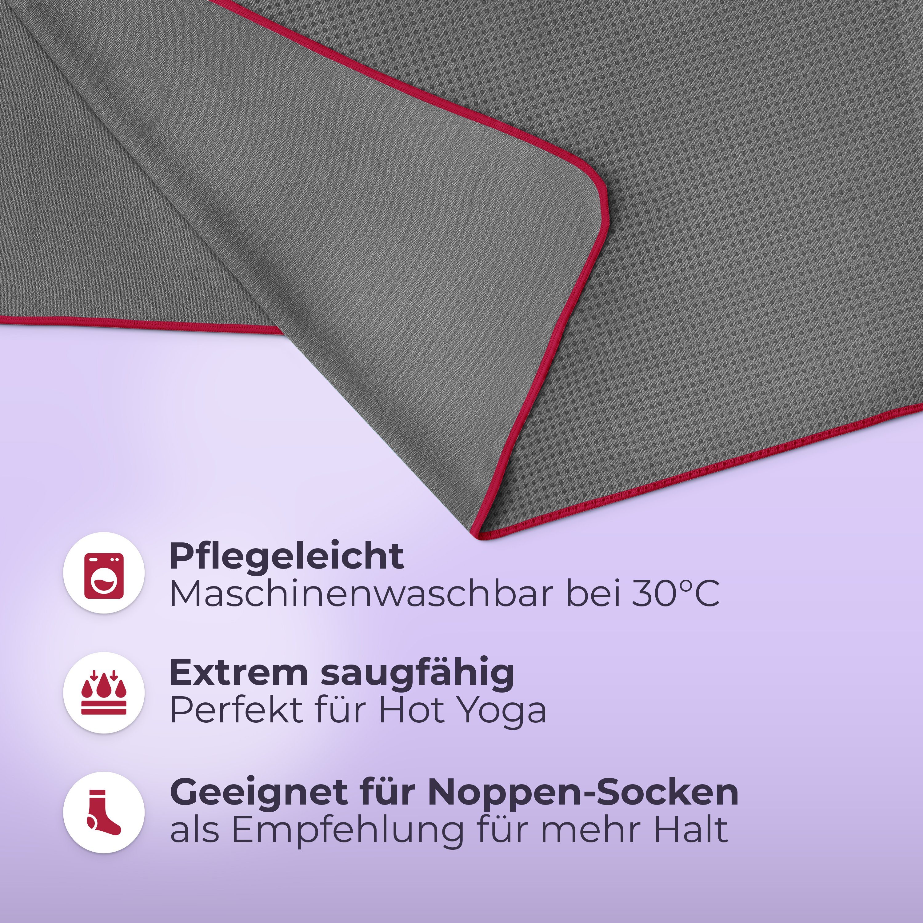 NirvanaShape Sporthandtuch Yoga Handtuch mit Antirutsch-Noppen, Yogatuch-Auflage für Yogamatte, Microfaser, +Yoga Einführungs eBook, Yogatuch-Auflage Saugstark, Hygienisch
