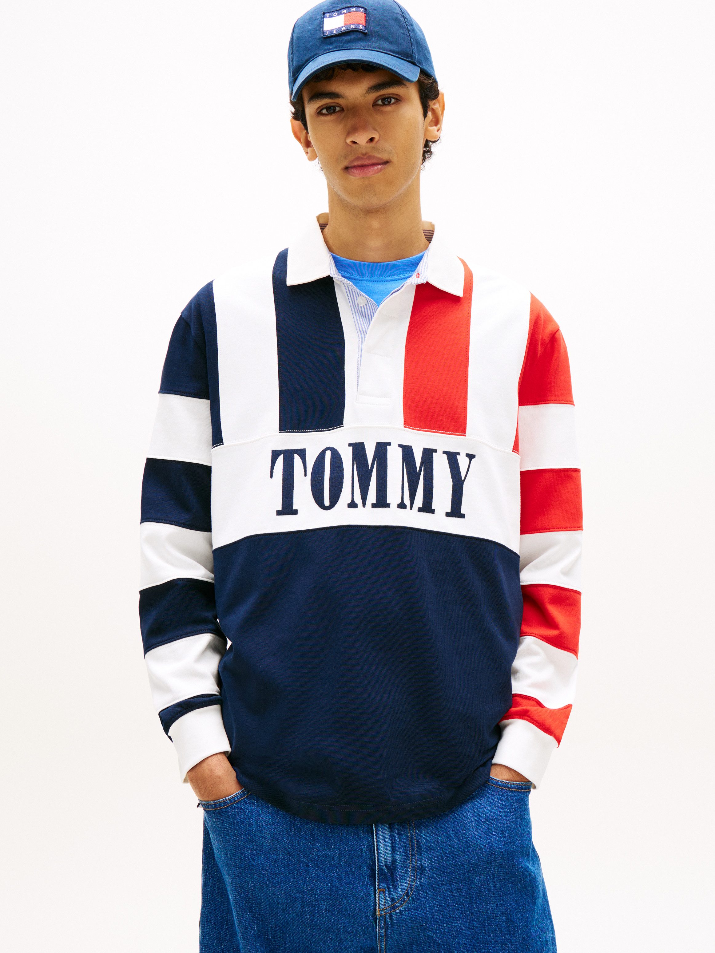Tommy Jeans Langarm-Poloshirt TJM RELAXED FIT ARCHIVE RUGBY Relaxed fit mit Markenprint