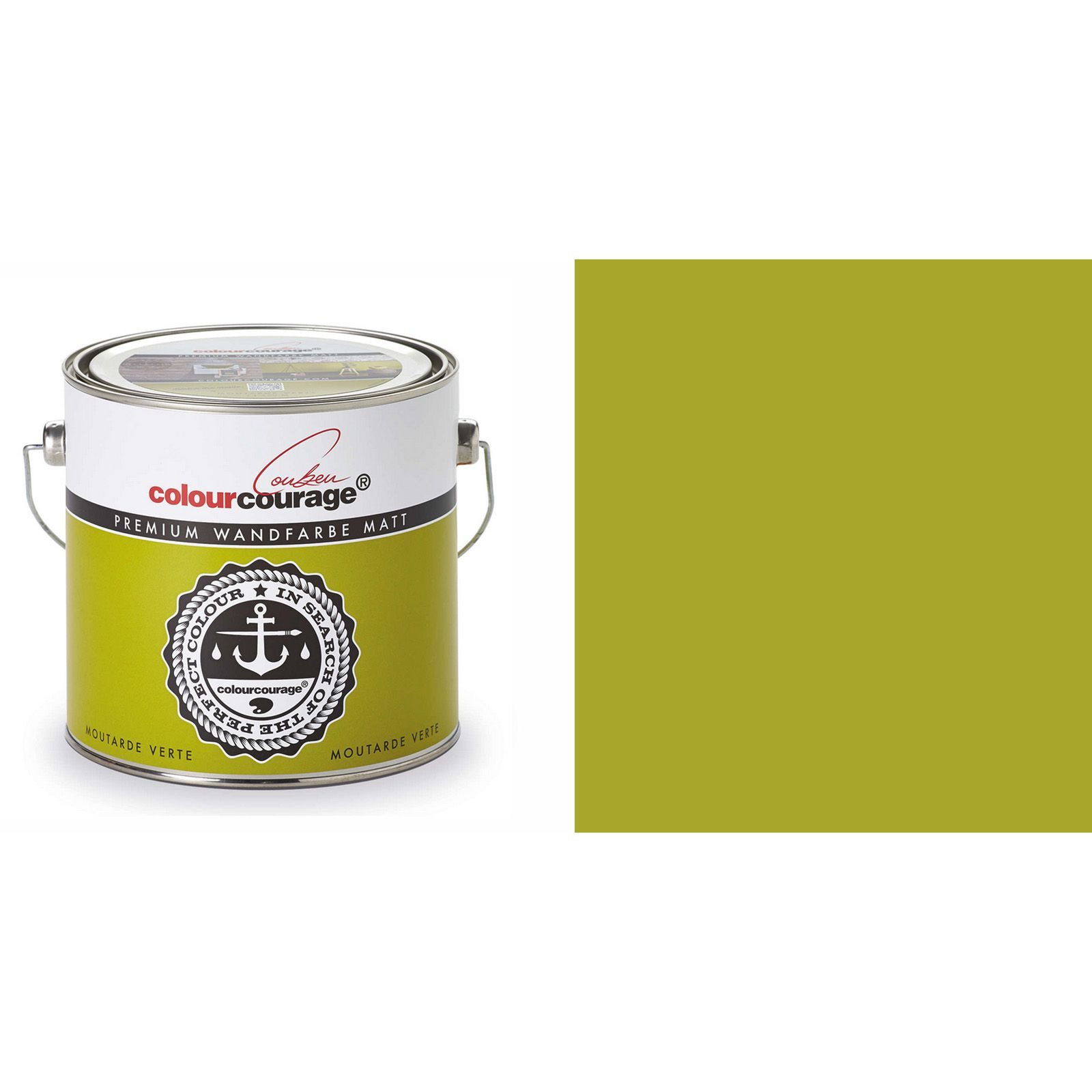 colourcourage Vollton- und Abtönfarbe Colourcourage Wandfarbe 2,5L Gelb Grün Moutarde Verte Innen Decken
