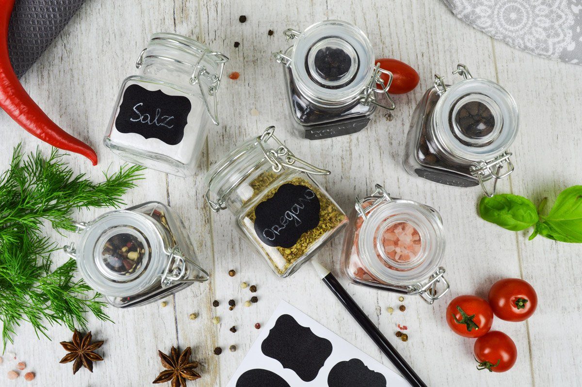 Sendez Vorratsglas 6 Vorratsgläser mit Tafelfeld Marmeladengläser Gewürzgläser