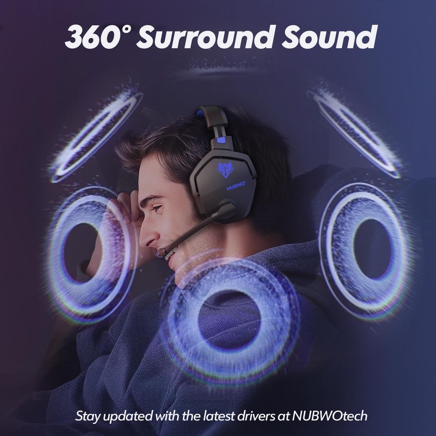 NUBWO mit Mikrofon für PS5 PS4 PC 100h Akku Gaming-Headset (Kompatibel mit PS5 PS4 PC Laptop und Smartphone für vielseitige Nutzung auf verschiedenen Plattformen ohne Einschränkungen, 2,4 GHz + BT Gaming Kopfhörer mit 50mm Treiber & langer Laufzeit)