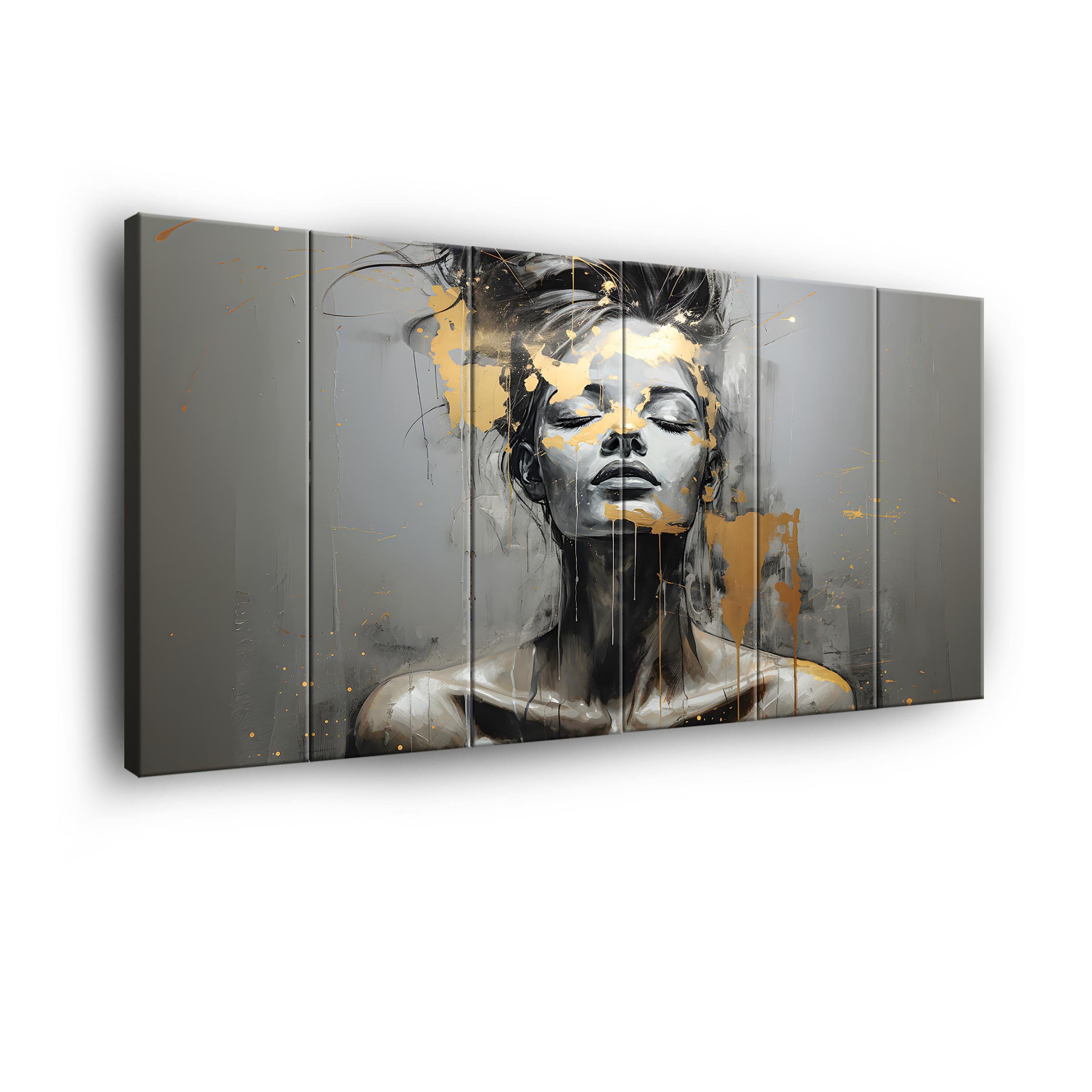 Wallarena Leinwandbild Frau Gold Wandbild XXL Wohnzimmer Schlafzimmer Aufhängefertig, Imitation Beton (Set 3 teilig / Set 4 teilig / Set 5 teilig / Set 6 teilig, 6 St), Wandbilder Leinwandbilder Bilder 90x100 / 120x100 / 150x100 / 180x100