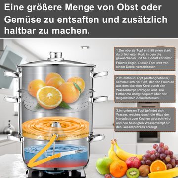 Bettizia Entsafter Edelstahl Dampfentsafter 8 Liter mit Schlauch + Klemme Fruchtentsafter