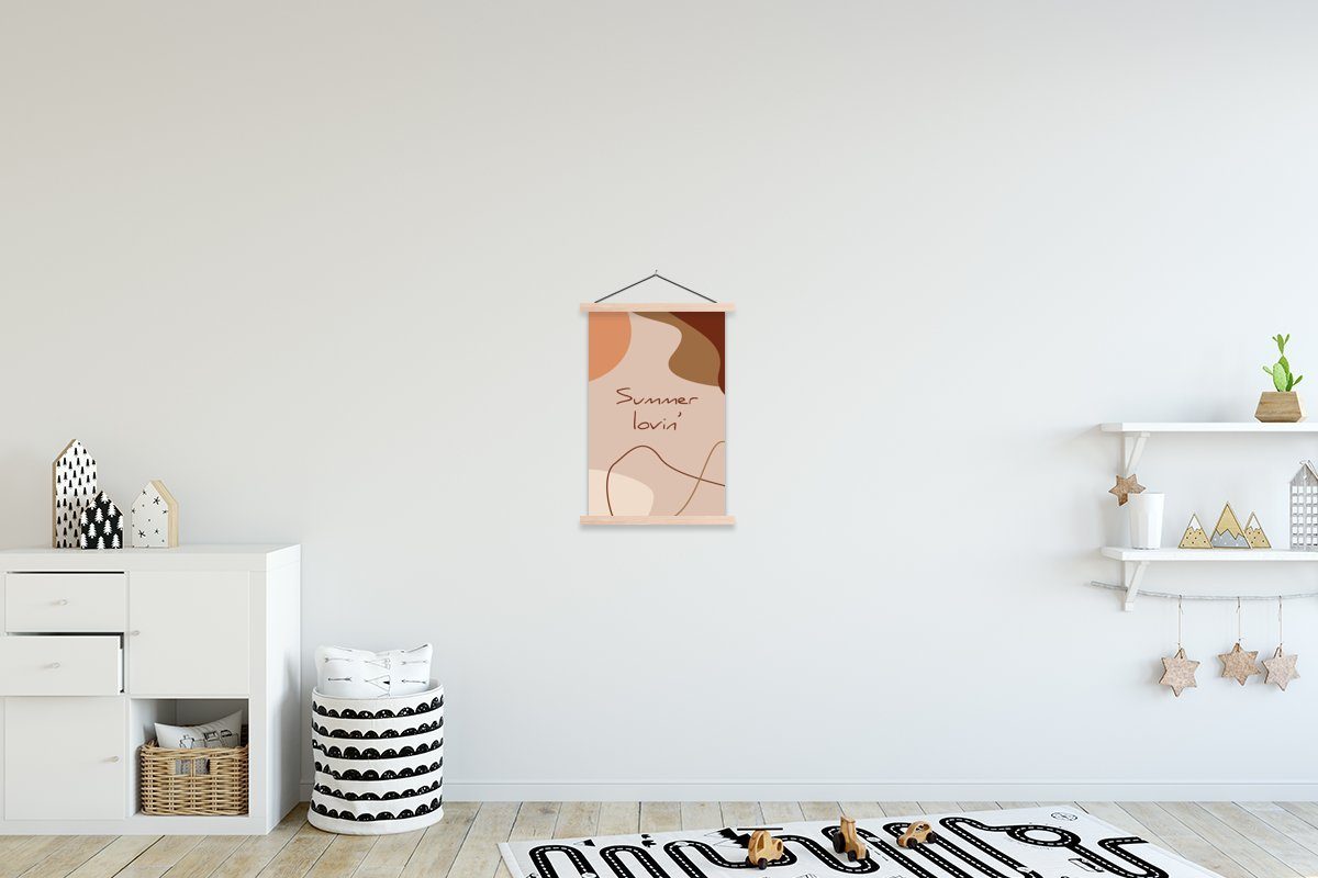 MuchoWow Poster Sommer - Zitat - Rosa, (1 St), Posterleiste, Textilposter für Wohnzimmer, Bilderleiste, Magnetisch
