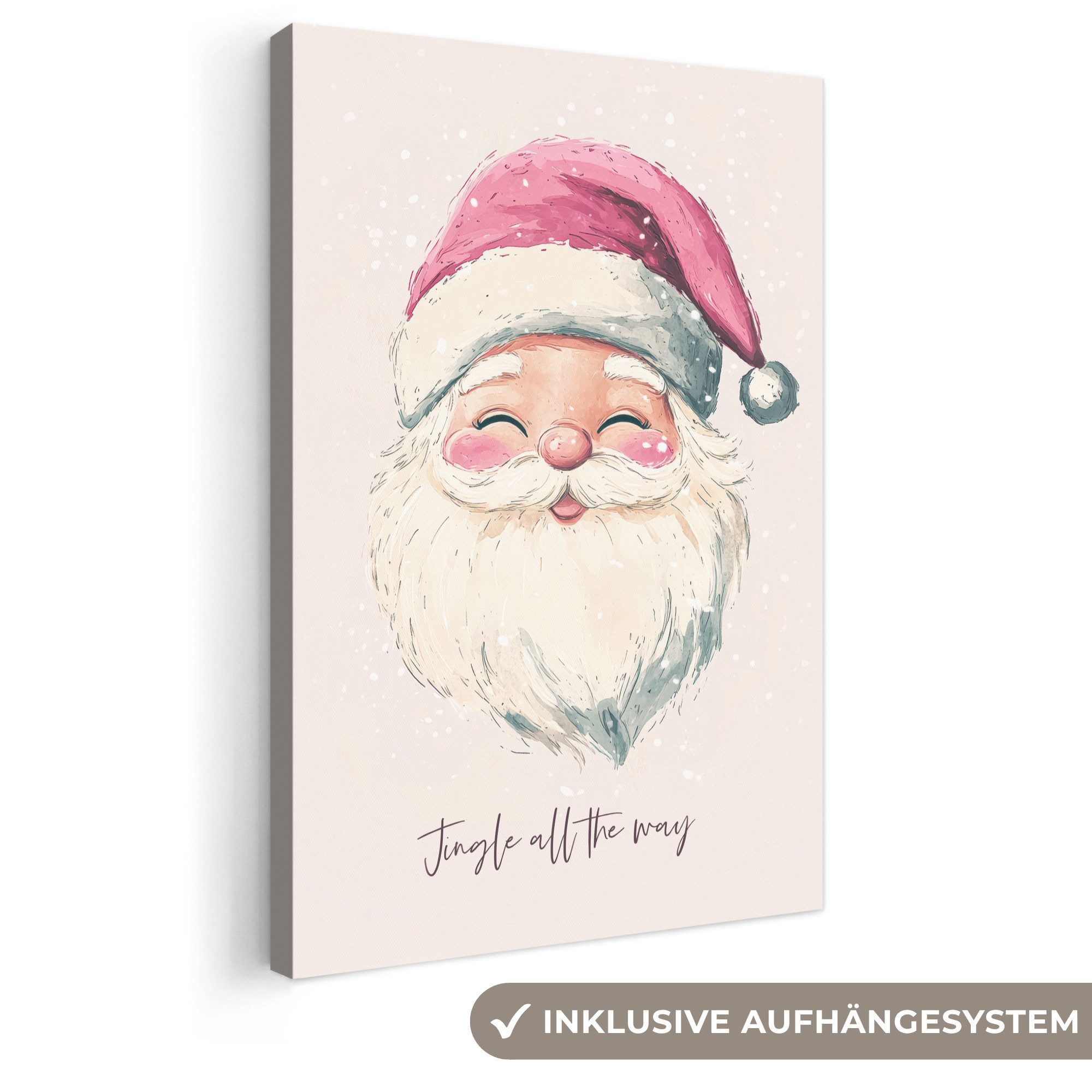 OneMillionCanvasses® Leinwandbild Weihnachtsmann - Weihnachten - Zitat - Beige, Fotodruck (1 St), Leinwand Canvas Wandbild, Wanddekoration 20x30 cm