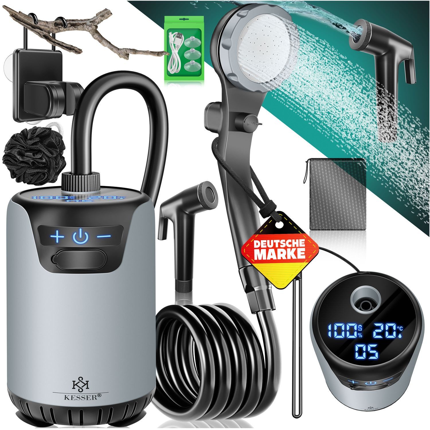 KESSER Gartendusche Campingdusche mit Pumpe & wiederaufladbarem Akku 4000mA günstig online kaufen