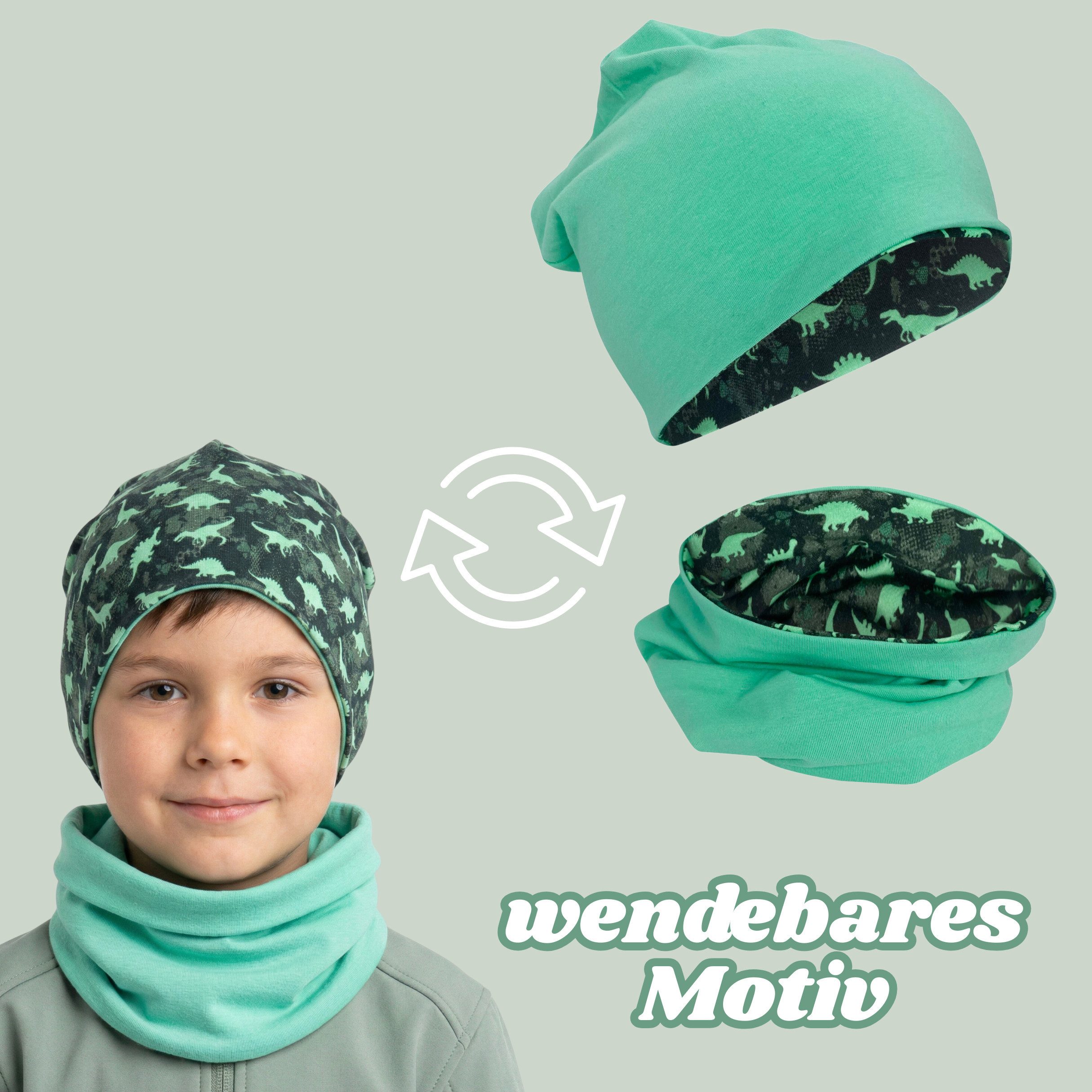 HECKBO Beanie HECKBO Kinder Mädchen Jungen Beanie Mütze & Loop-Schal Set
