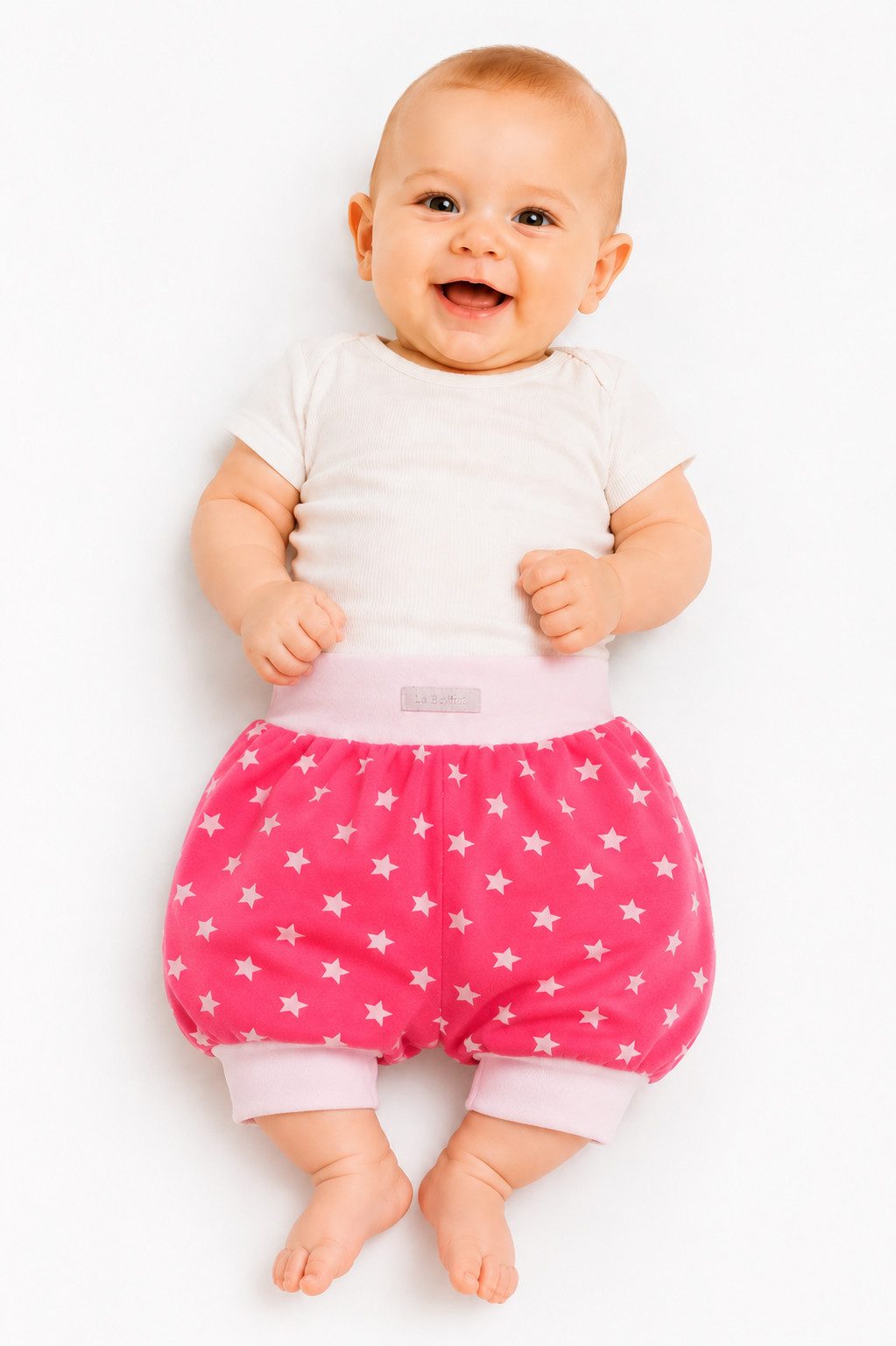 La Bortini Shorts kurze Hose für Babys und Kinder in Pink mit Sternchenmuster (Sommershorts für Mädchen, Pumpshorts) aus Baumwolle, 44 50 56 62 68 74 80 86 92 98 104