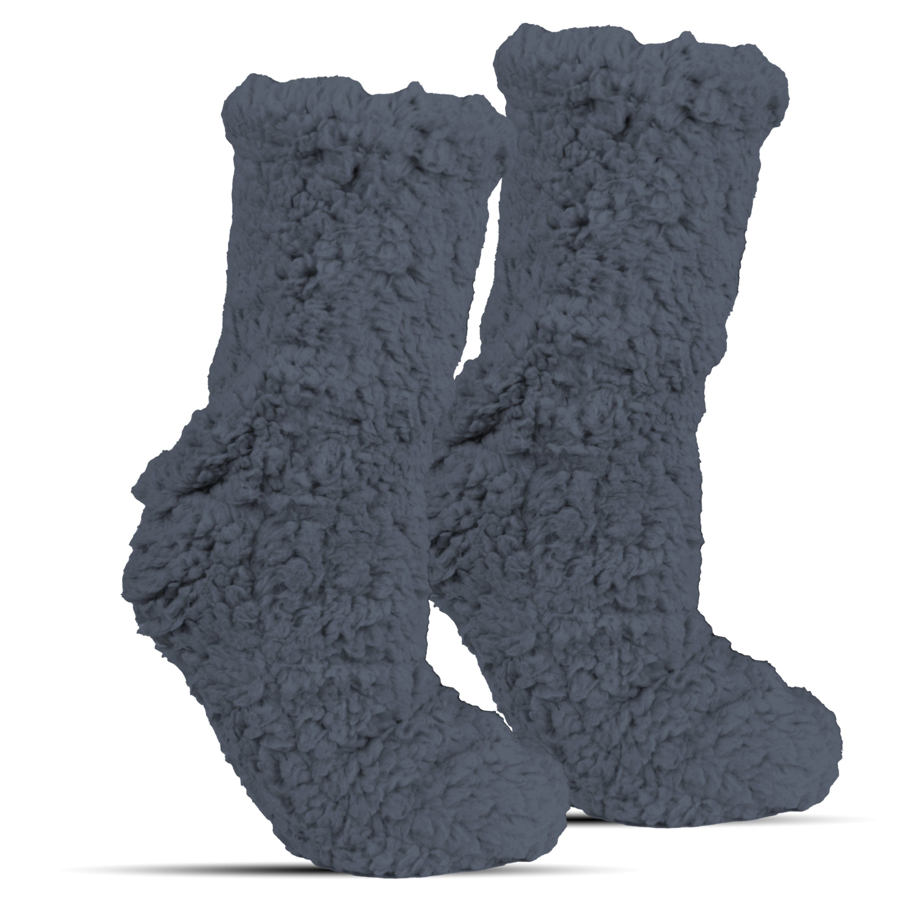 Frostfighter Haussocken Damen Hüttensocken mit ABS Stoppersohle (1-Paar) Hüttenschuhe, Teddyfutter, dicke sehr warme gefütterte Socken Grau