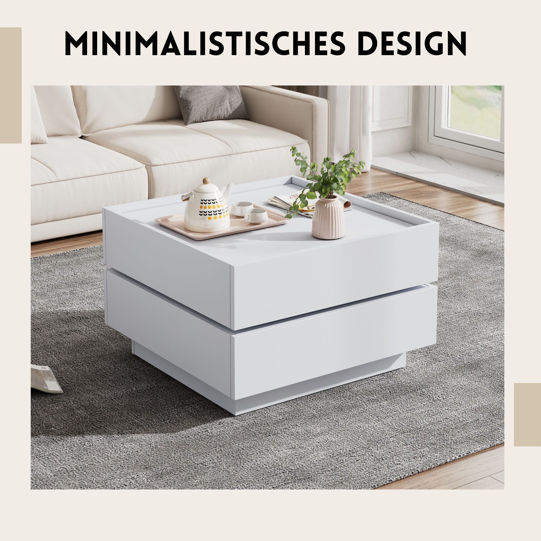 SeedWave Couchtisch Sofatisch, 360° Drehbare Ober-Tischplatte, 2 Grifflosen günstig online kaufen