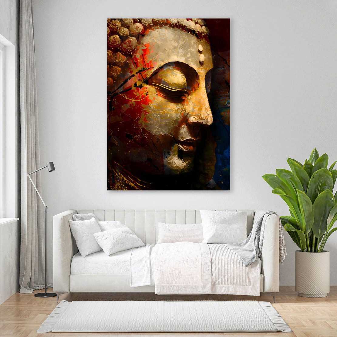 Artedinoi Leinwandbild Buddha meditativ Gold abstrakt Leinwandbild Wandbild XXL Deko, Buddha, meditativ abstrakt