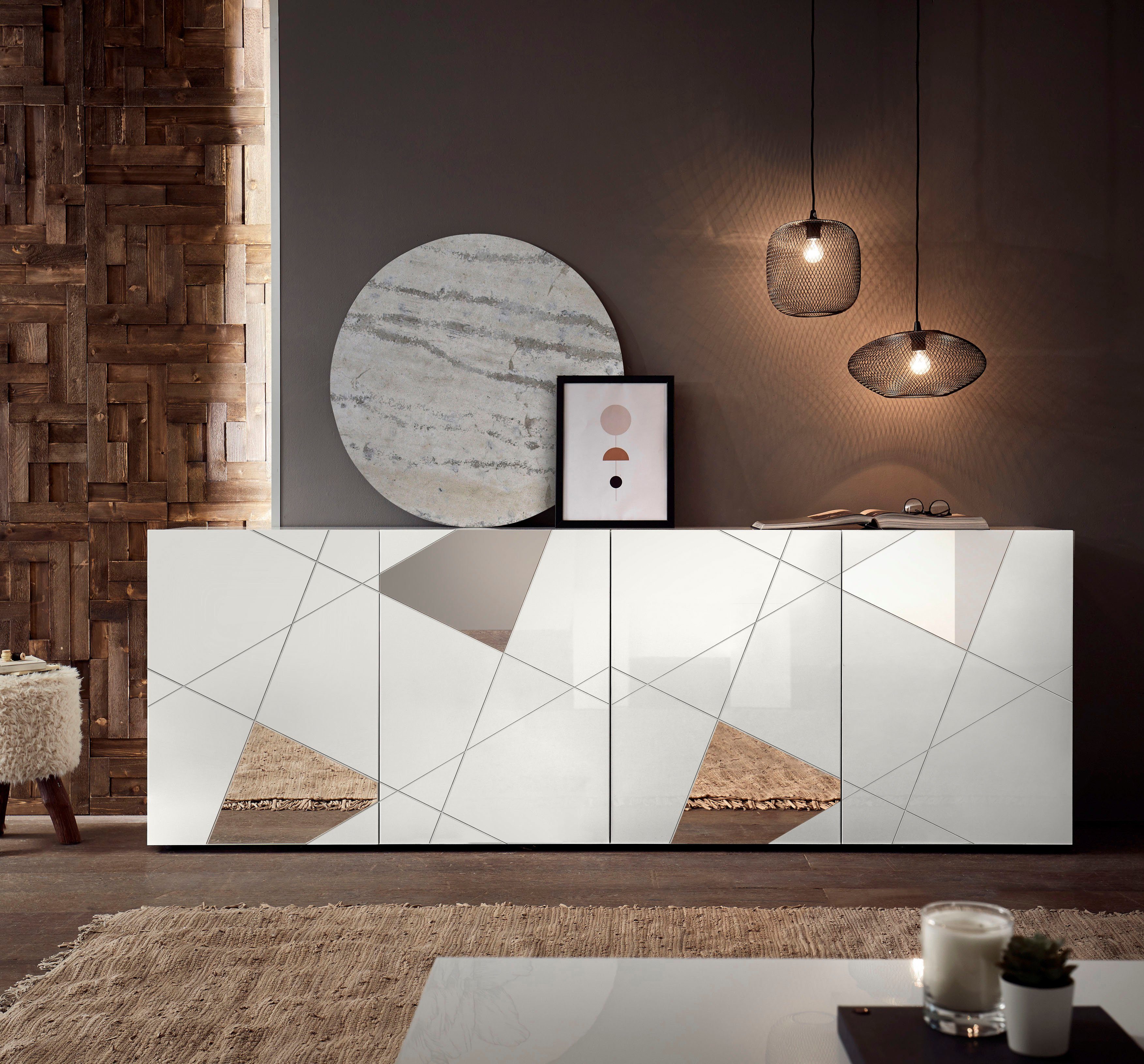 INOSIGN Sideboard Vittoria, Breite 241 cm, 4 Türen, Fronten mit Siebdruck und Spiegelfront