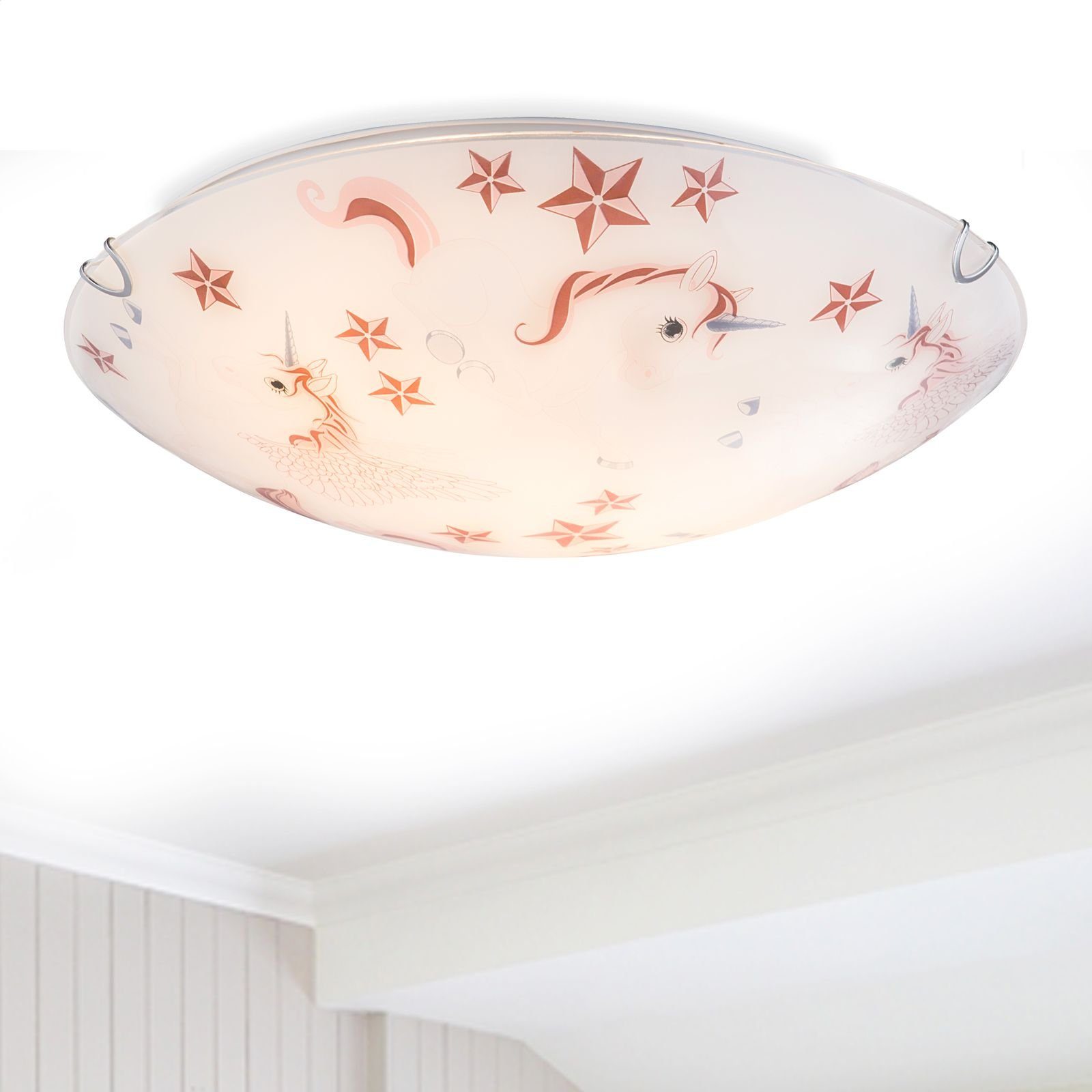 bmf-versand Deckenleuchte Deckenleuchte E27 Kinderzimmer Kinderlampe Einhorn Junge Mädchen mit, Pflegetuch, ohne Leuchtmittel, Lichtfarbe ist abhängig vom Leuchtmittel, Kinderlampe