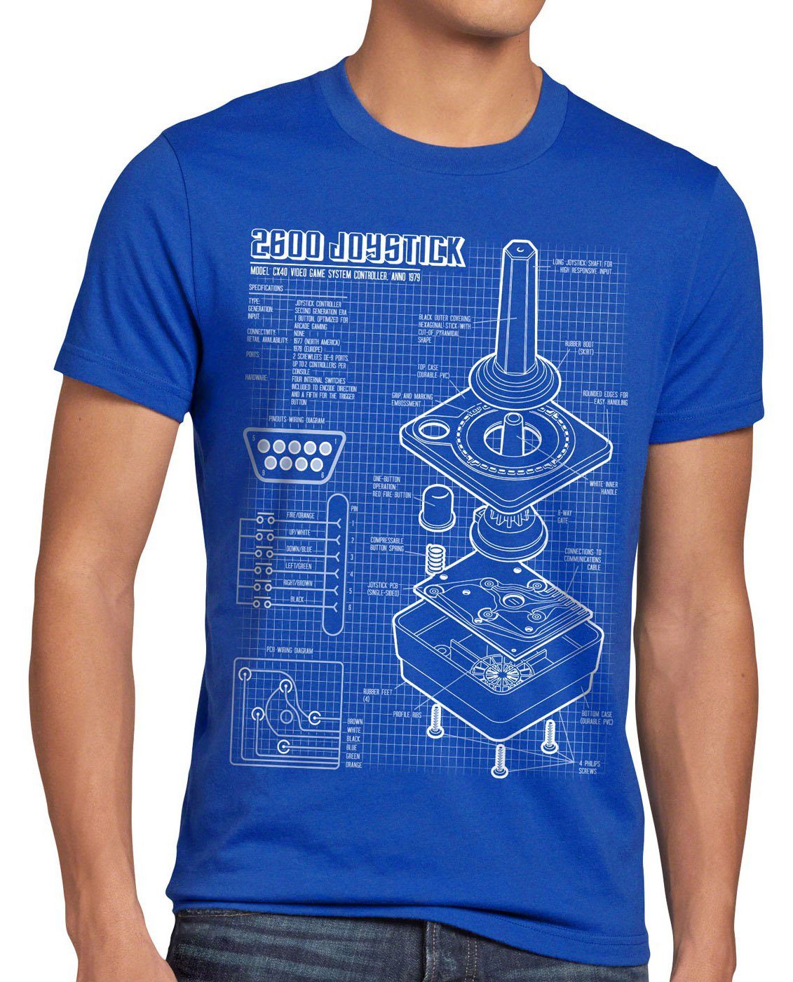 retro VCS T-Shirt 2800 style3 joystick blau Herren Computer gamer classic 2600 Print-Shirt 5200 80er c64