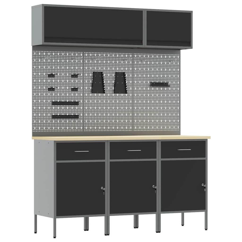 vidaXL Werkzeugschrank Arbeitsschrankset mit Schubladen mit Speicher 8 stk. Schwarz (8-St)