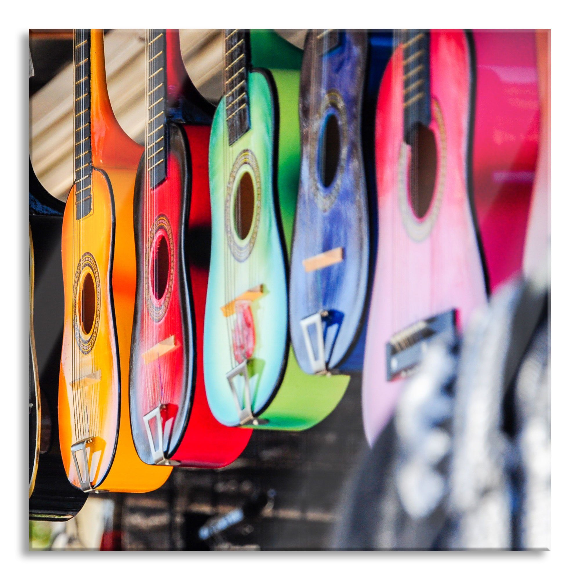 Pixxprint Glasbild bunte Gitarren, bunte Gitarren (1 St), Glasbild aus Echtglas, inkl. Aufhängungen und Abstandshalter