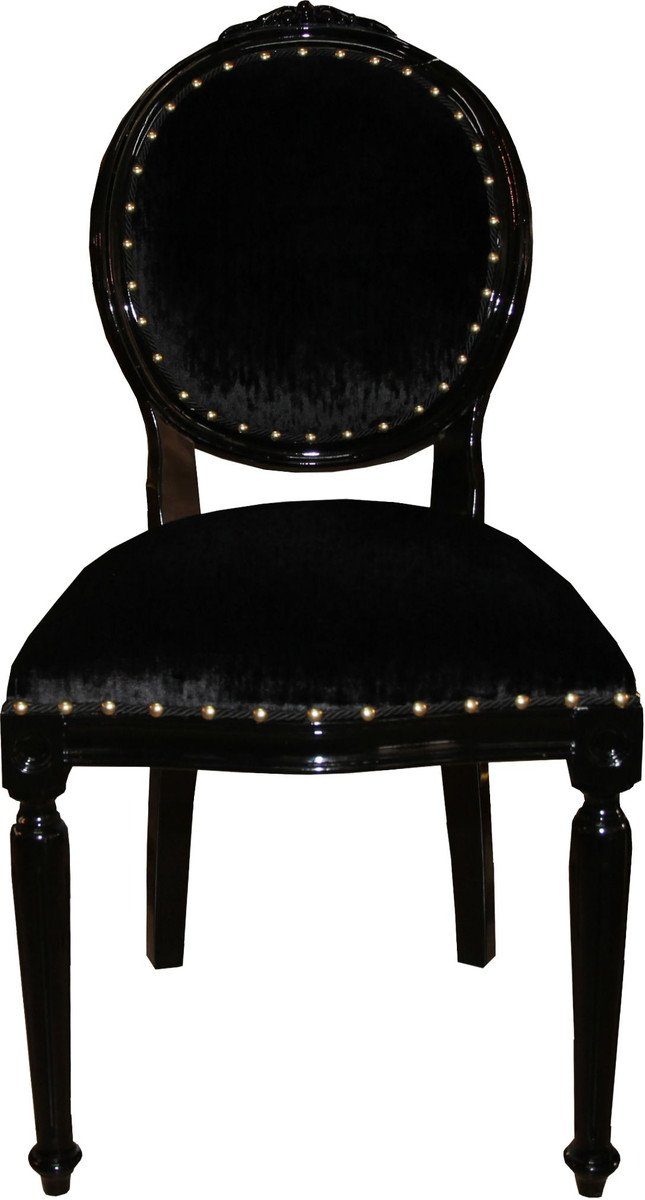 Luxus - Schwarz Barock / Schwarz Medaillon ohne Casa Esszimmerstuhl Stuhl Limited Edition Armlehnen Padrino in Esszimmer