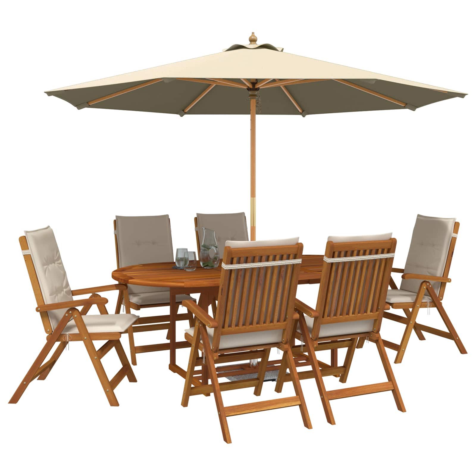 vidaXL Gartenlounge-Set 7-teiliges Garten Essset Natur Massivholz